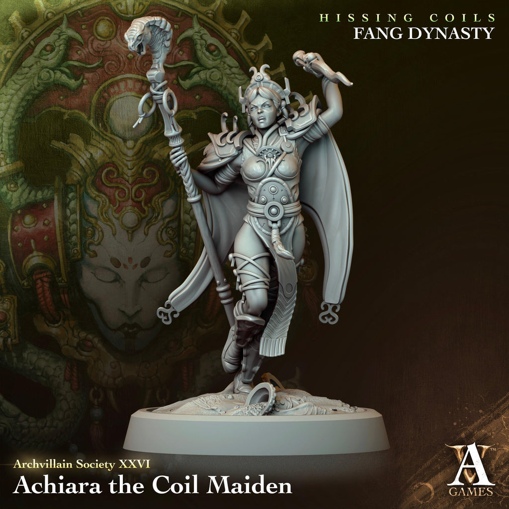 3D Printed Archvillain Games Archvillain Society Vol. XXVI Achiara The Coil Maiden 28 32mm D&D