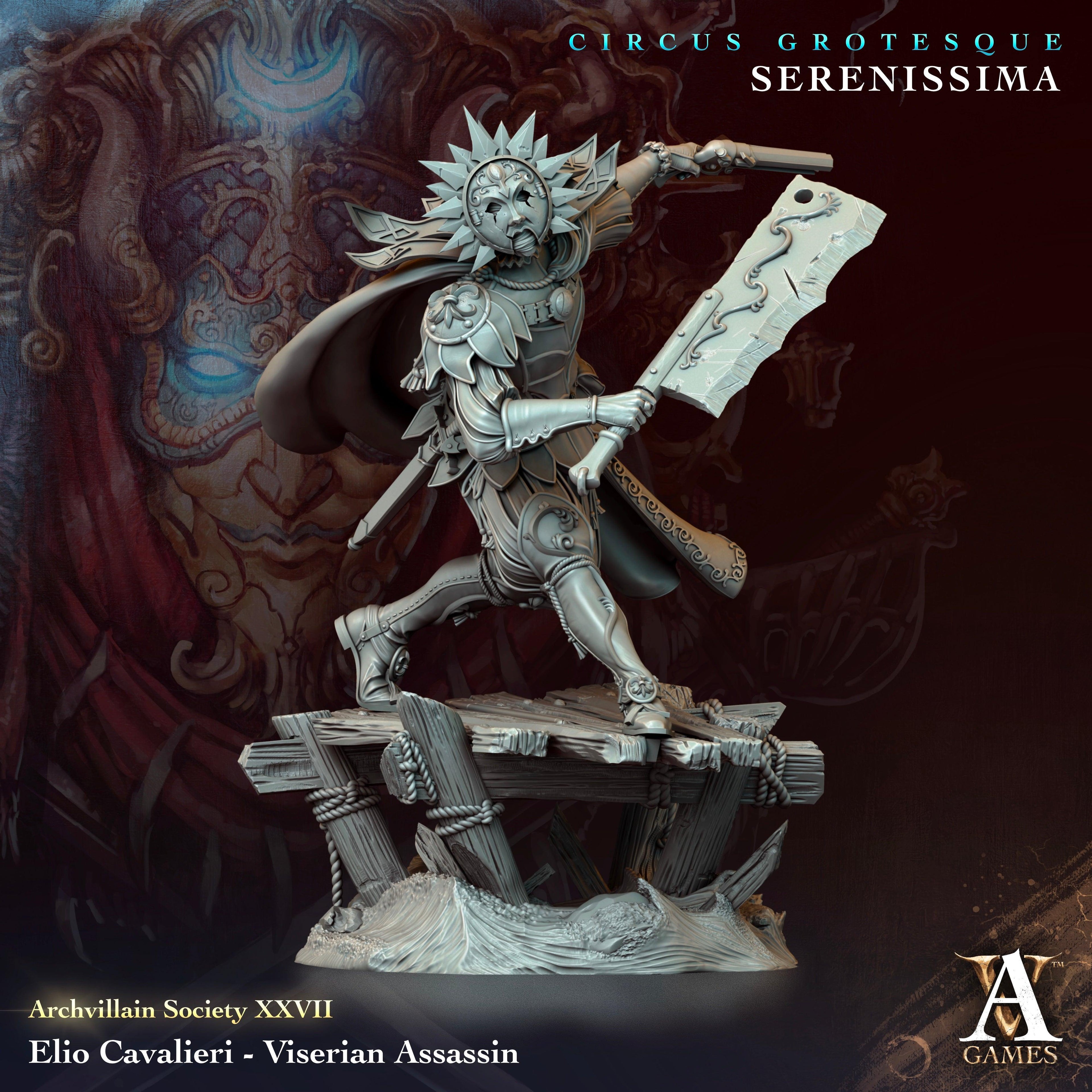 3D Printed Archvillain Games Archvillain Society Vol. XXVII Elio Cavalieri - Viserian Assassin 28 32mm D&D