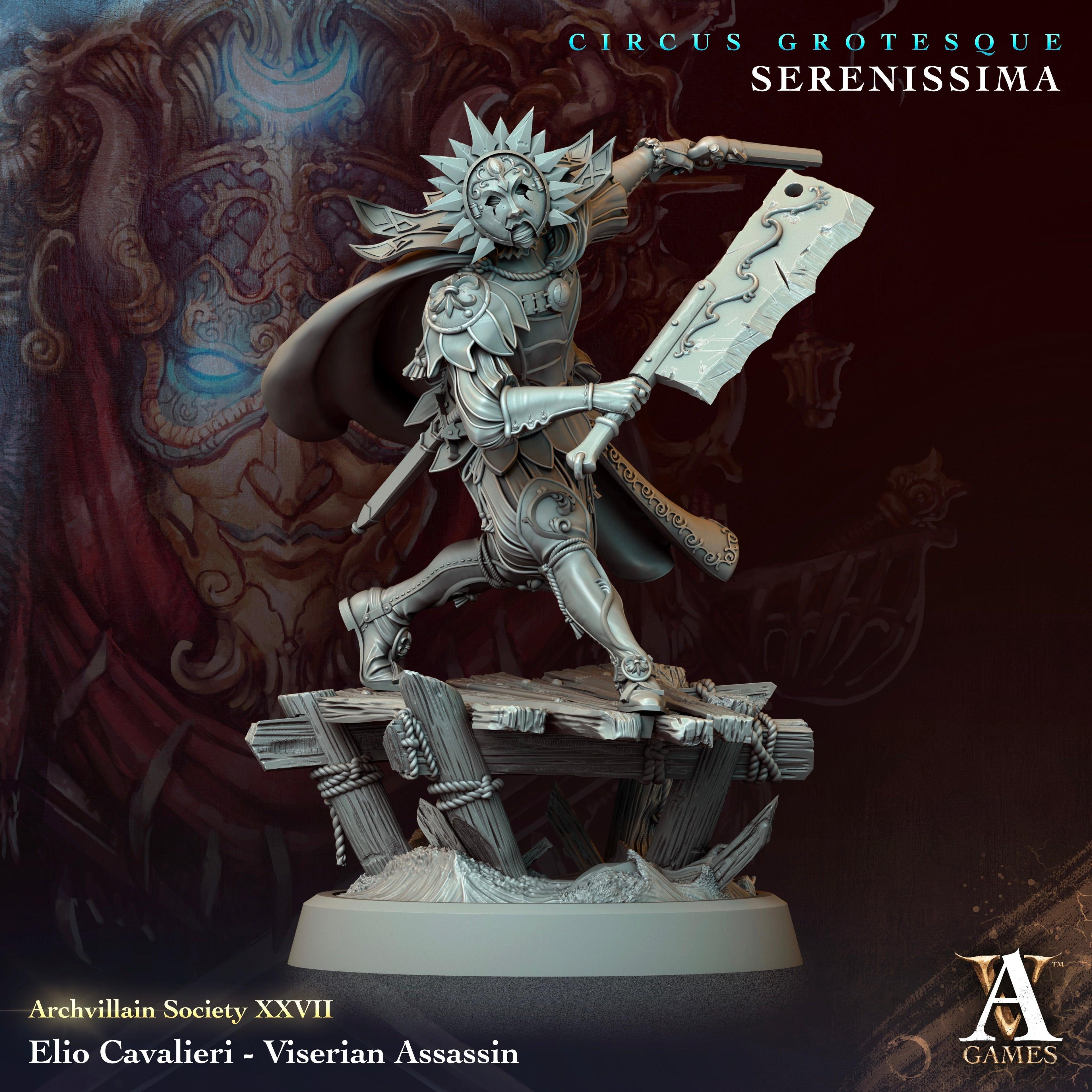 3D Printed Archvillain Games Archvillain Society Vol. XXVII Elio Cavalieri - Viserian Assassin 28 32mm D&D