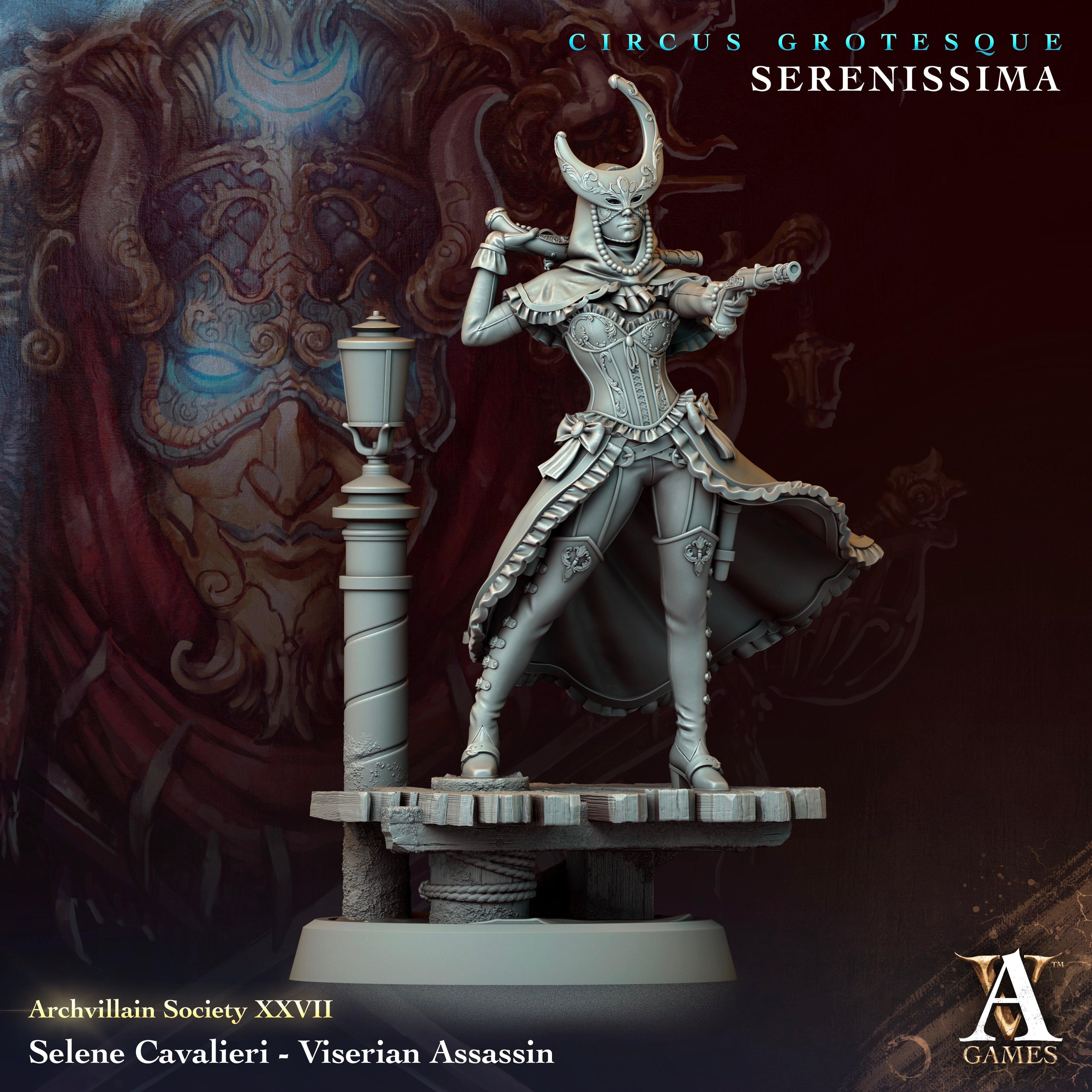 3D Printed Archvillain Games Archvillain Society Vol. XXVII  Selene Cavalieri - Viserian Assassin 28 32mm D&D