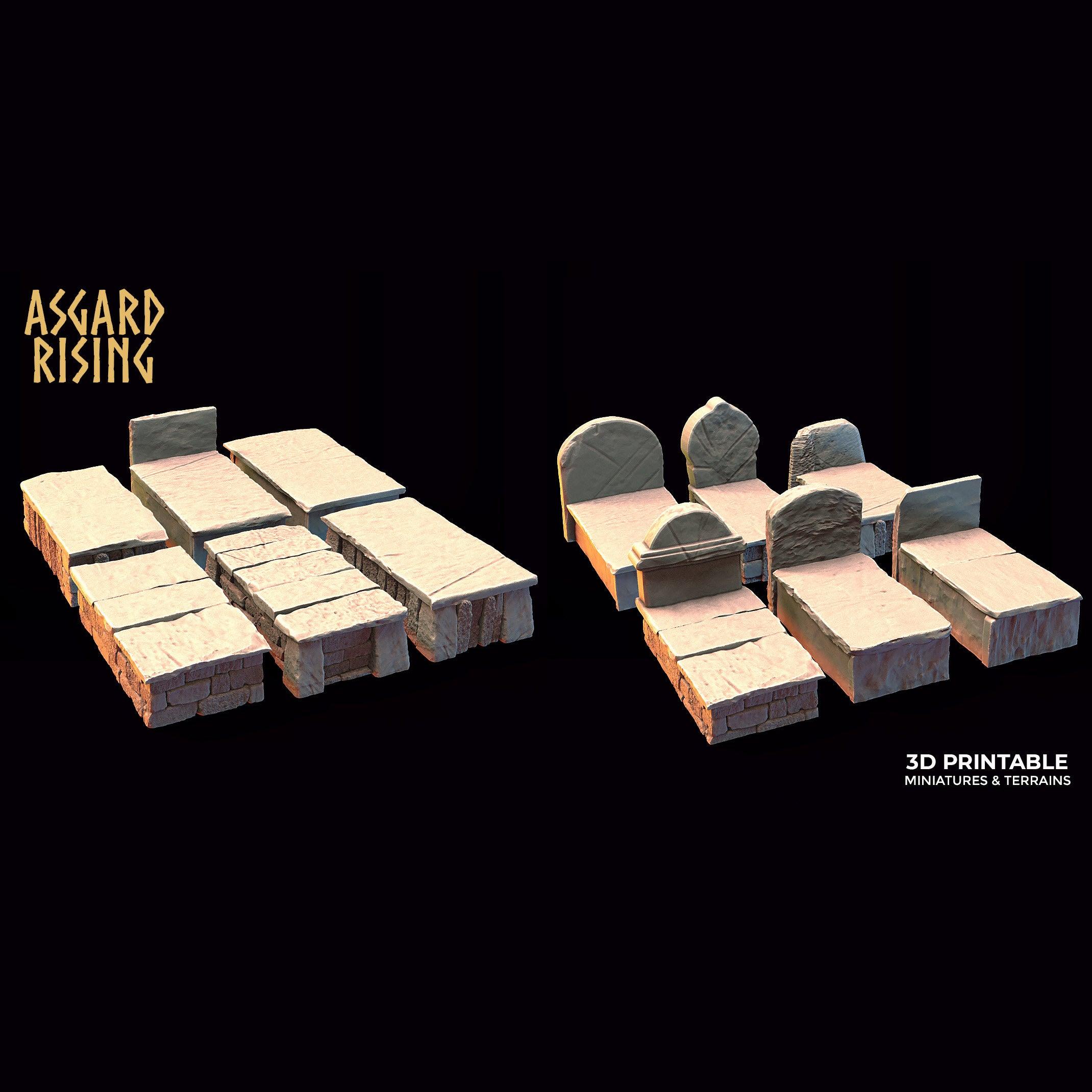 3D Printed Asgard Rising Cemetery Graves Set 28mm-32mm Ragnarok D&D