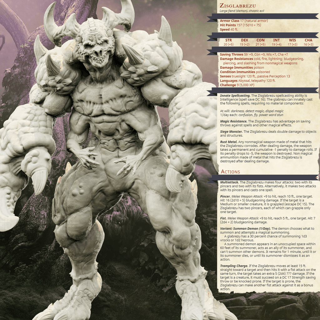 3D Printed Bestiary Vol. 4 Nafarrate - Zisglabrezu Demon Fiend 32mm Ragnarok D&D