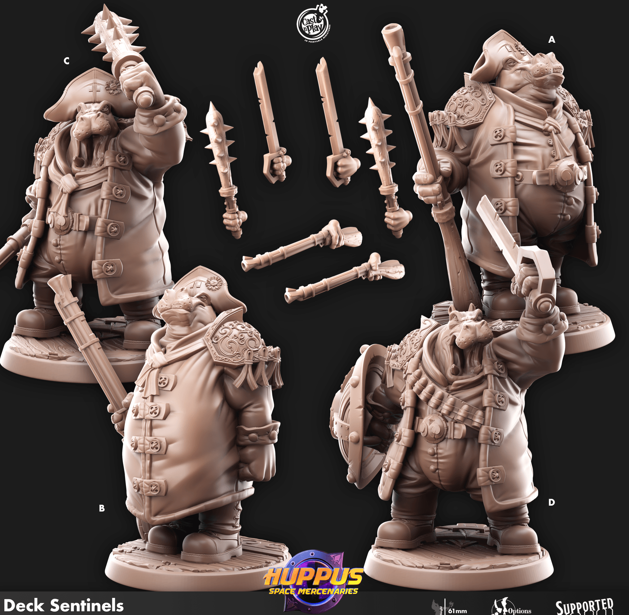 3D Printed Cast n Play 622 Deck Sentinels Huppus, Space Mercenaries Set 28mm 32mm D&D