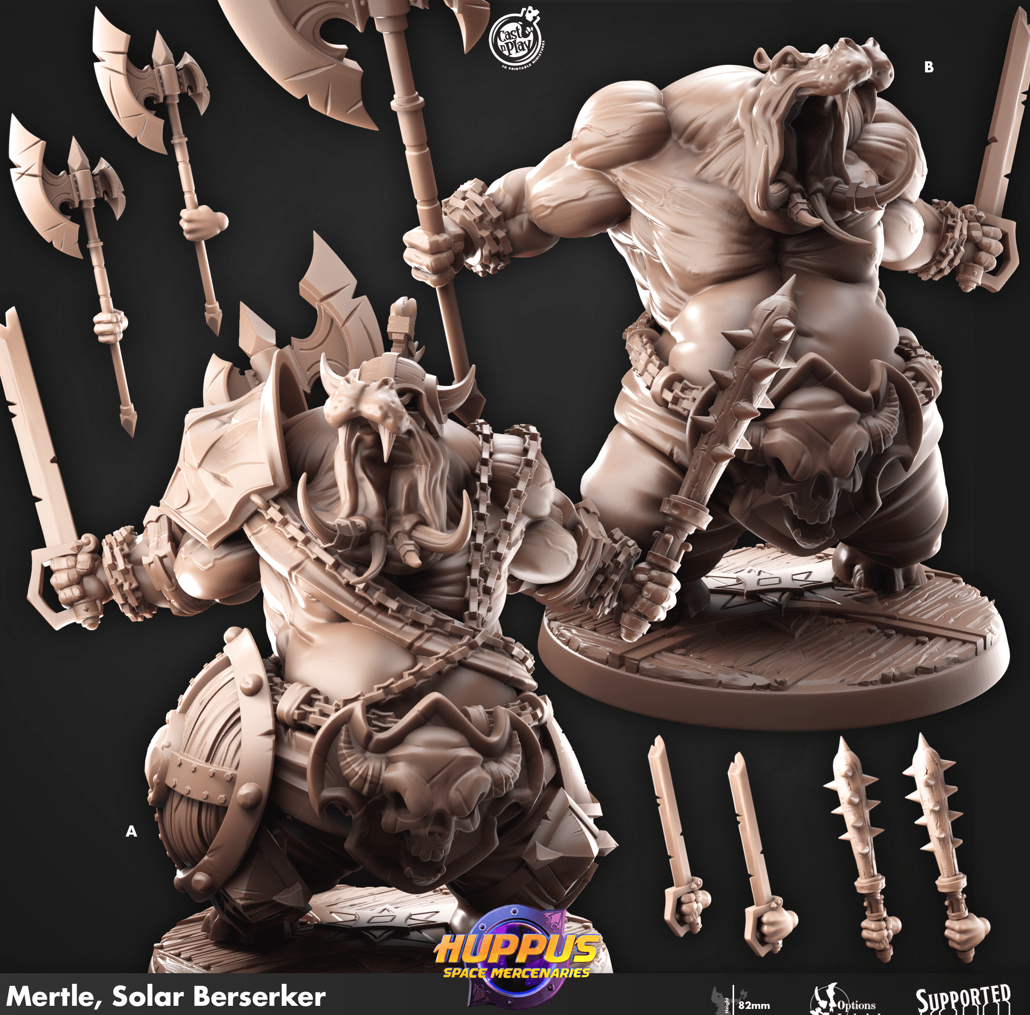 3D Printed Cast n Play 625 Mertle Solar Berserker Huppus, Space Mercenaries Set 28mm 32mm D&D