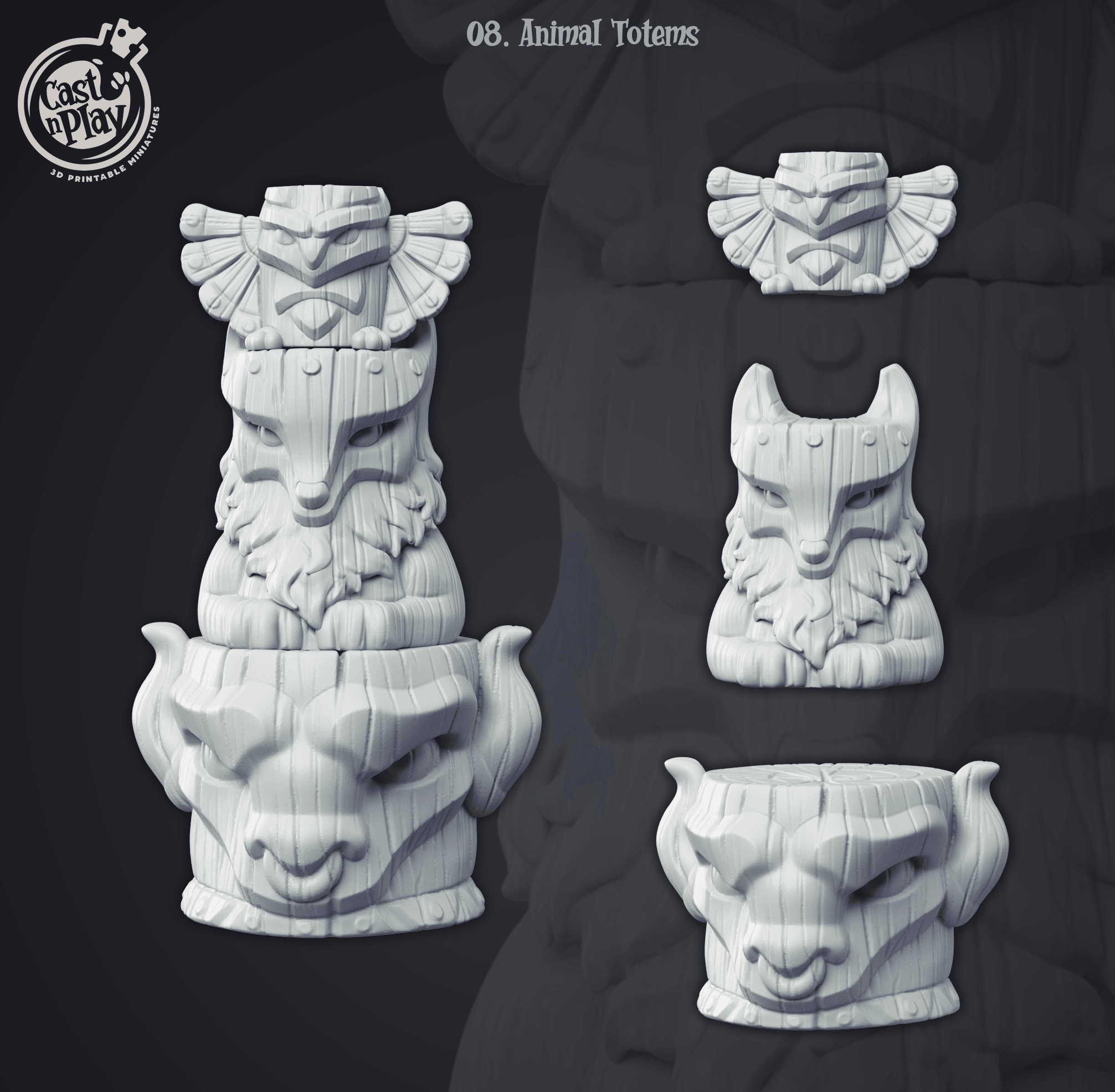 3D Printed Cast n Play Animal Totems 28mm 32mm D&D