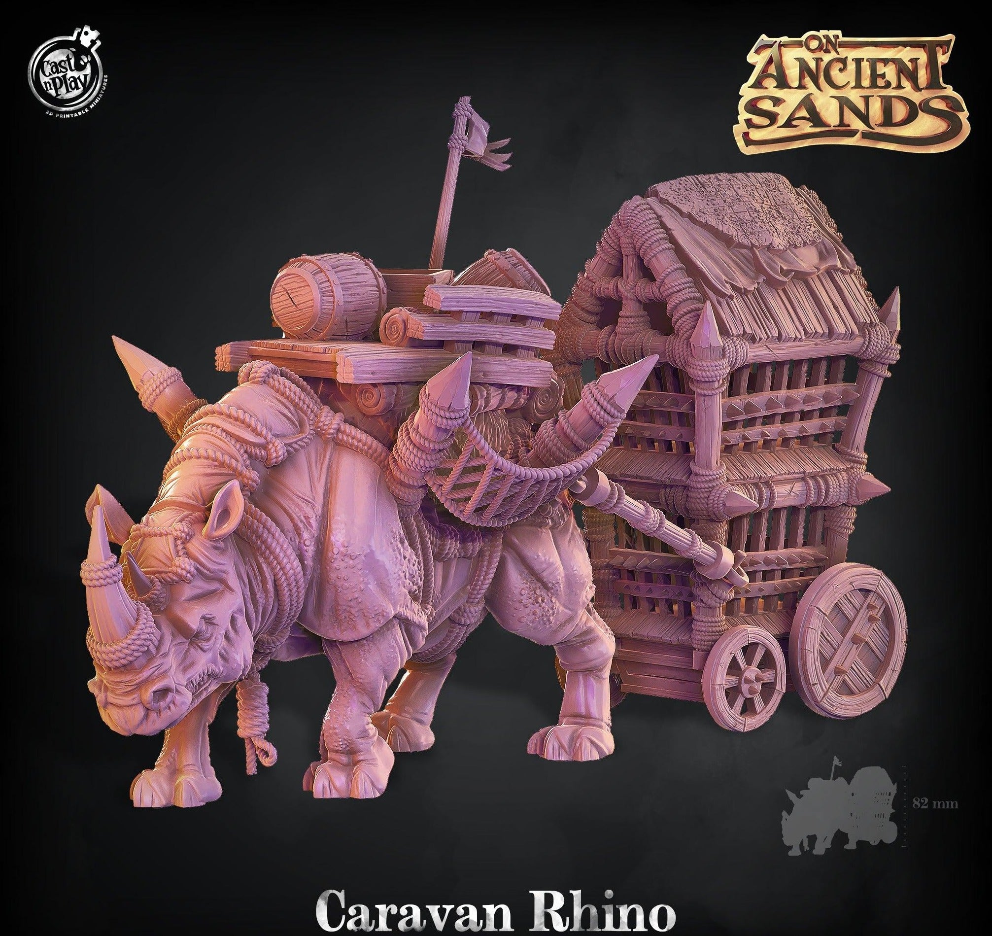 3D Printed Cast n Play Caravan Rhino On Ancient Sands 28mm 32mm D&D