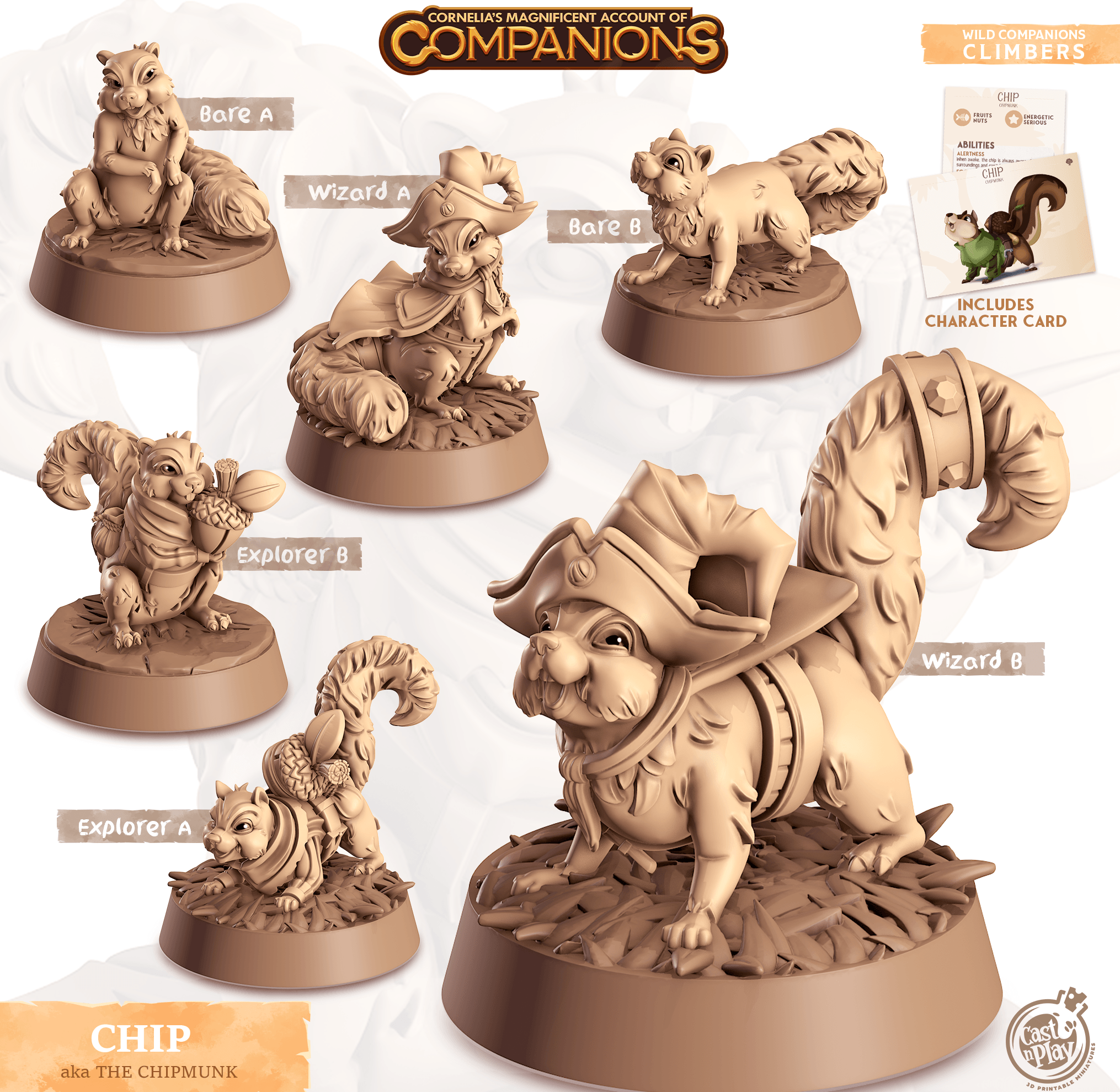 3D Printed Cast n Play Chip - Chipmunk Companions 28mm 32mm D&D