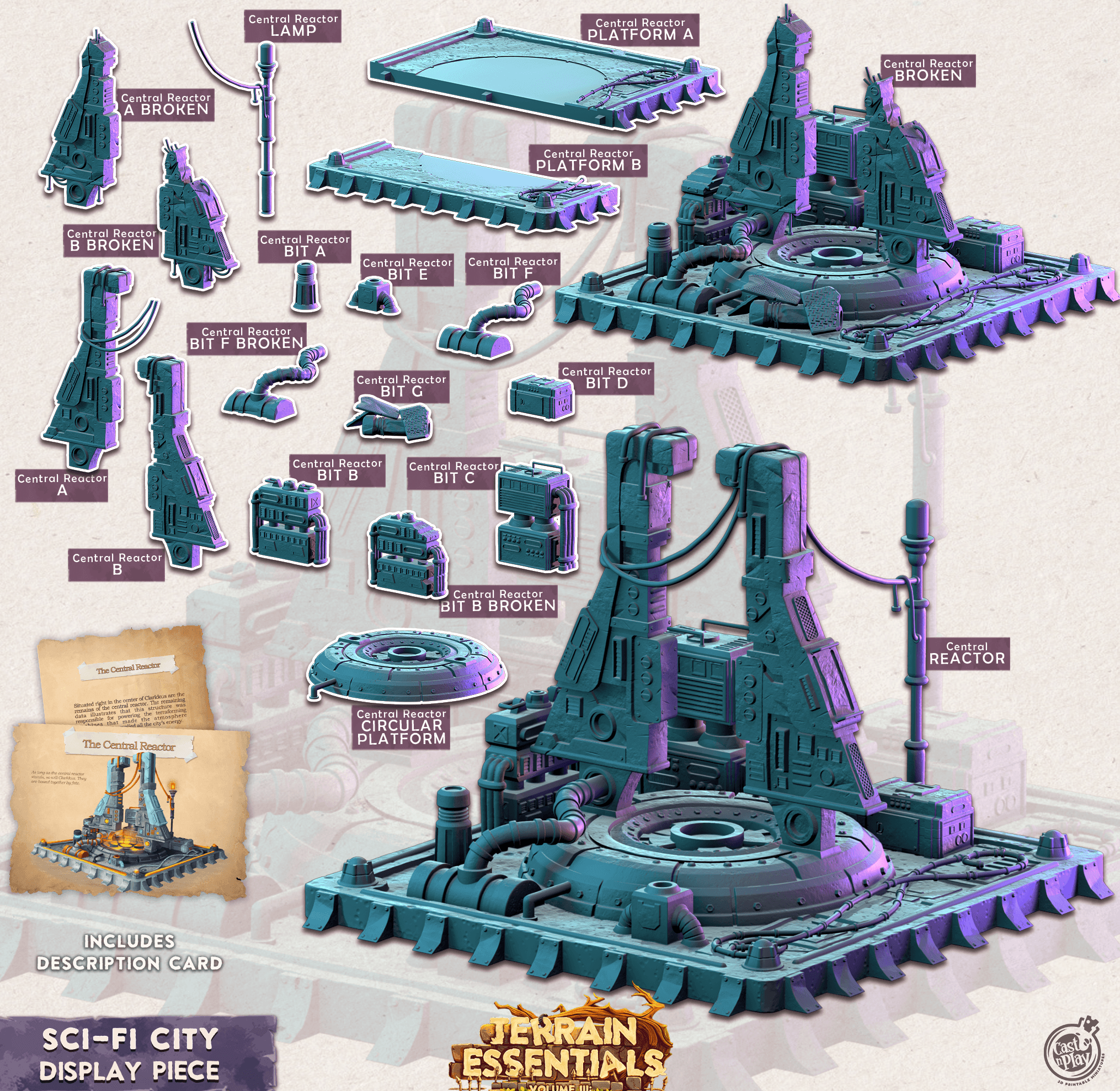 3D Printed Cast n Play Display Central Reactor Sci-Fi City Set Terrain Essentials Vol III Exteriors 28mm 32mm D&D