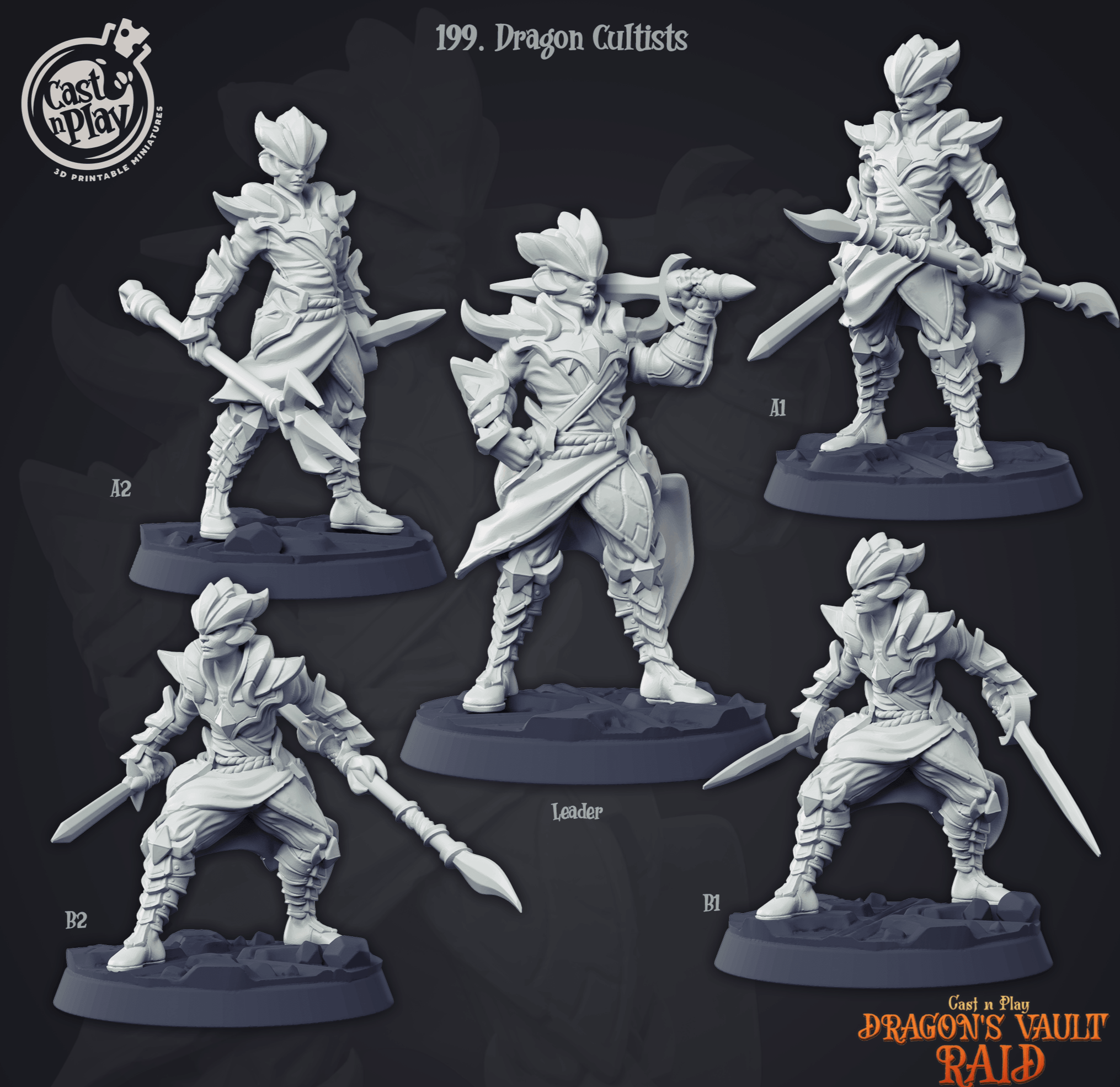 3D Printed Cast n Play Dragon Cultists Dragon's Vault 28 32mm D&D