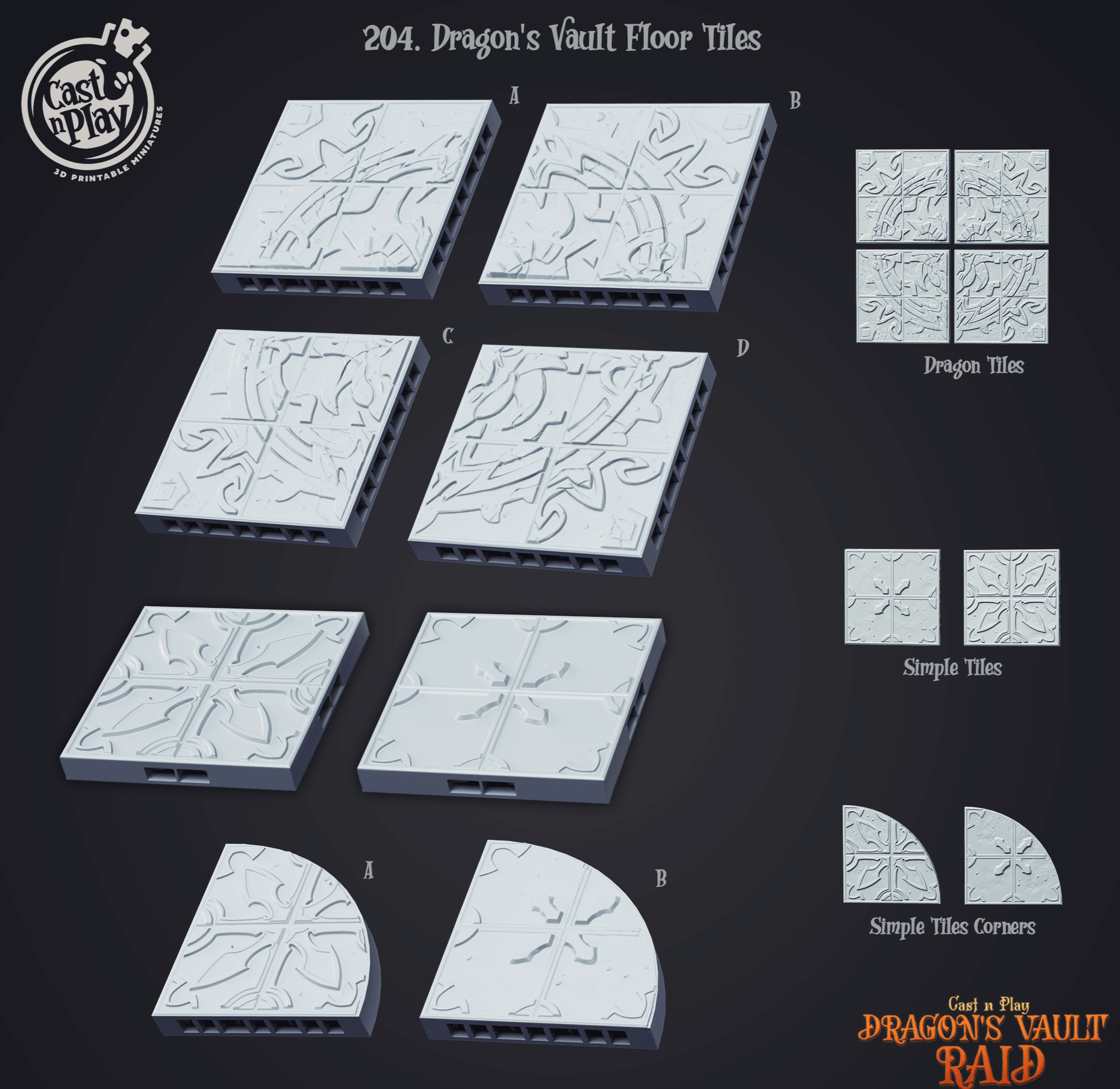 3D Printed Cast n Play Dragon's Vault Floor Tiles Dragon's Hoard 28mm 32mm D&D