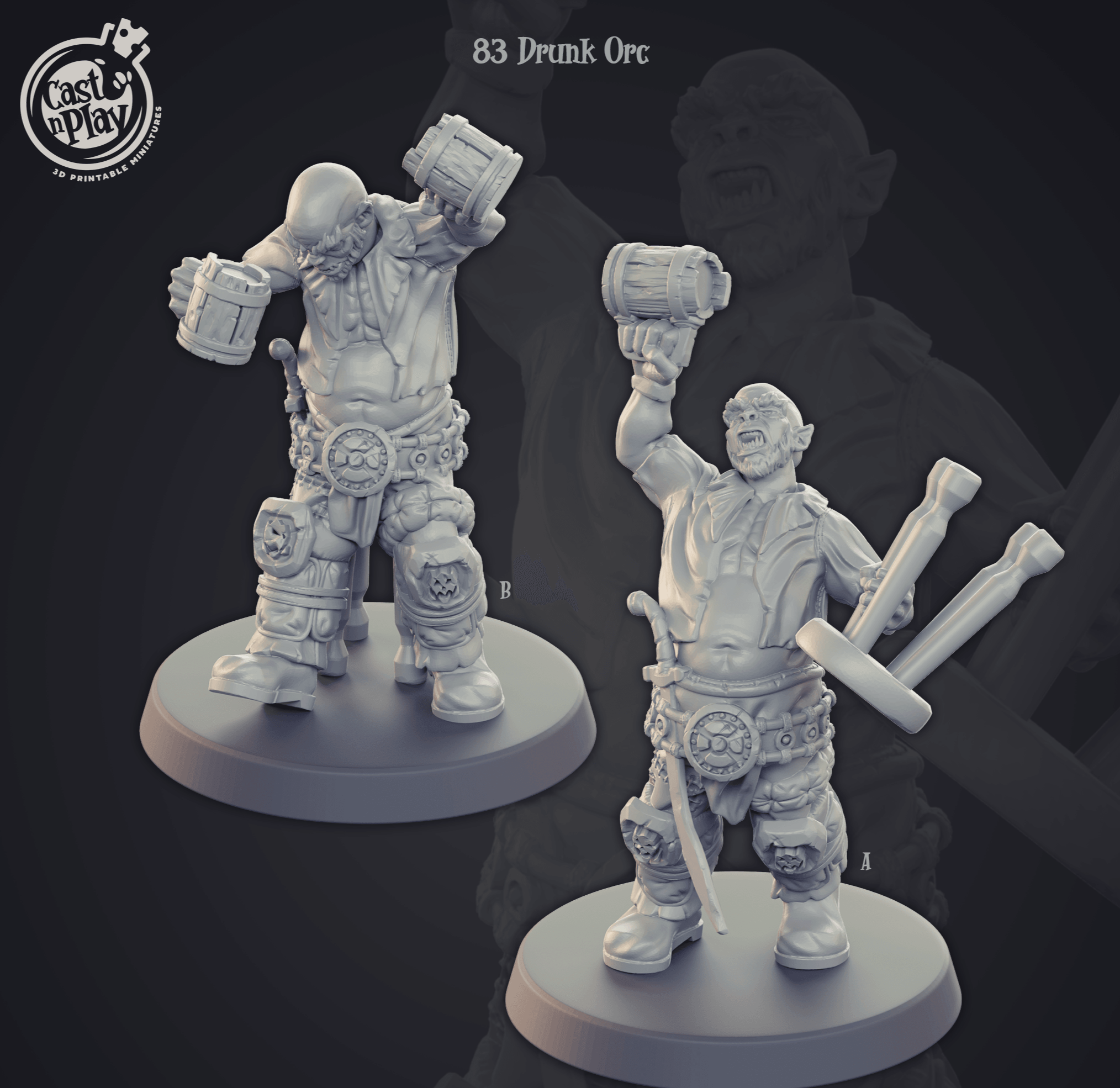 3D Printed Cast n Play Drunk Orc Townsfolk 28mm 32mm D&D