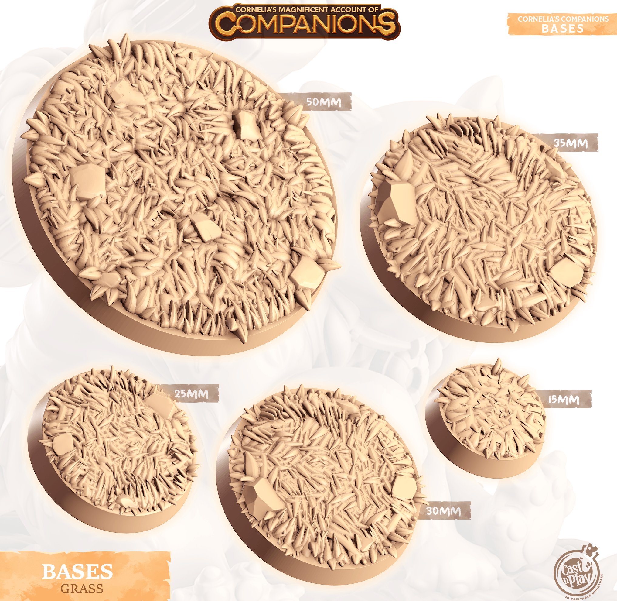 3D Printed Cast n Play Grass Bases Companion's Bases - Starter Pack Companions 28mm 32mm D&D