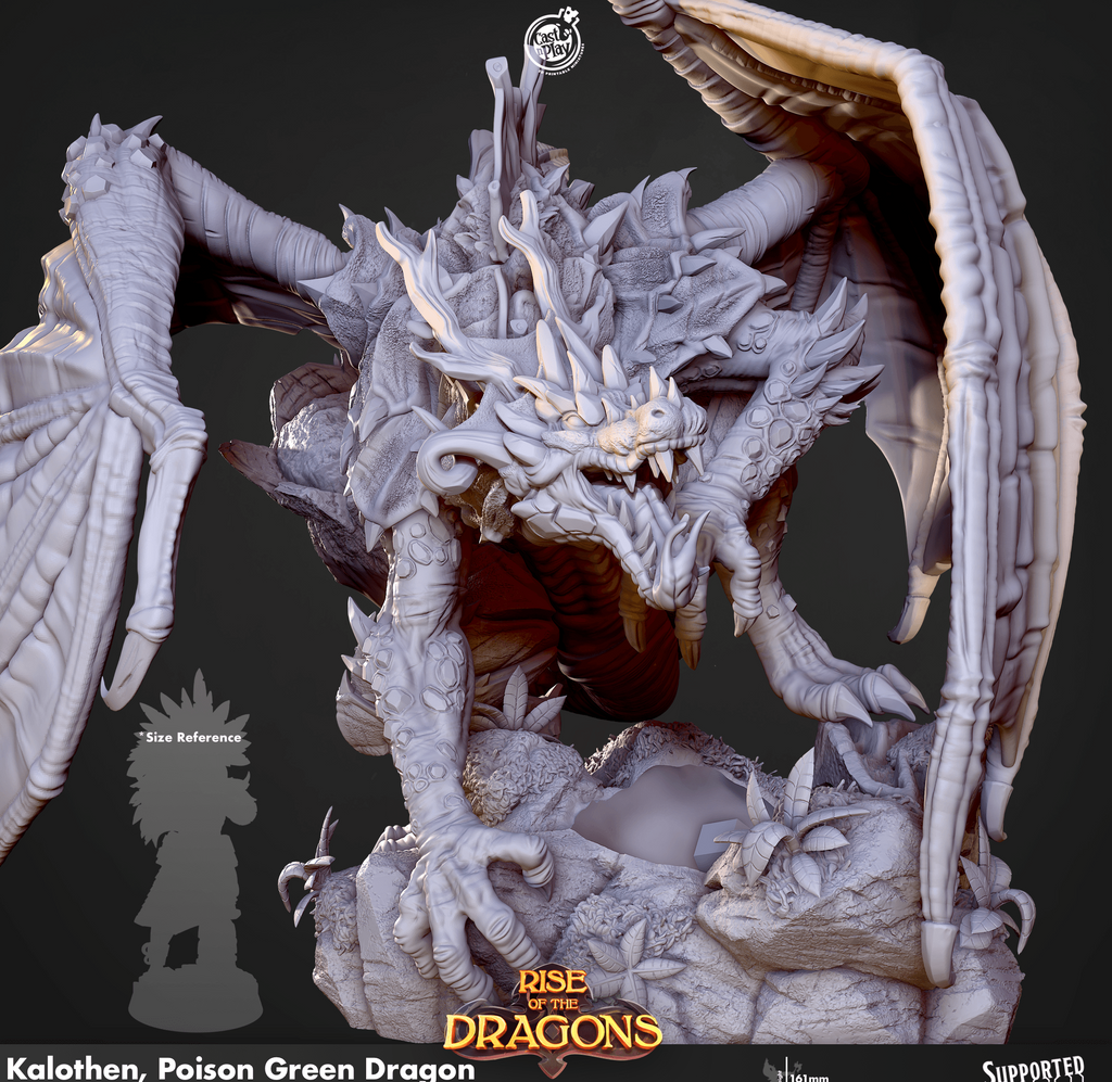 3D Printed Cast n Play Kalothen Poison Green Dragon Rise of the Dragons 28 32mm D&D