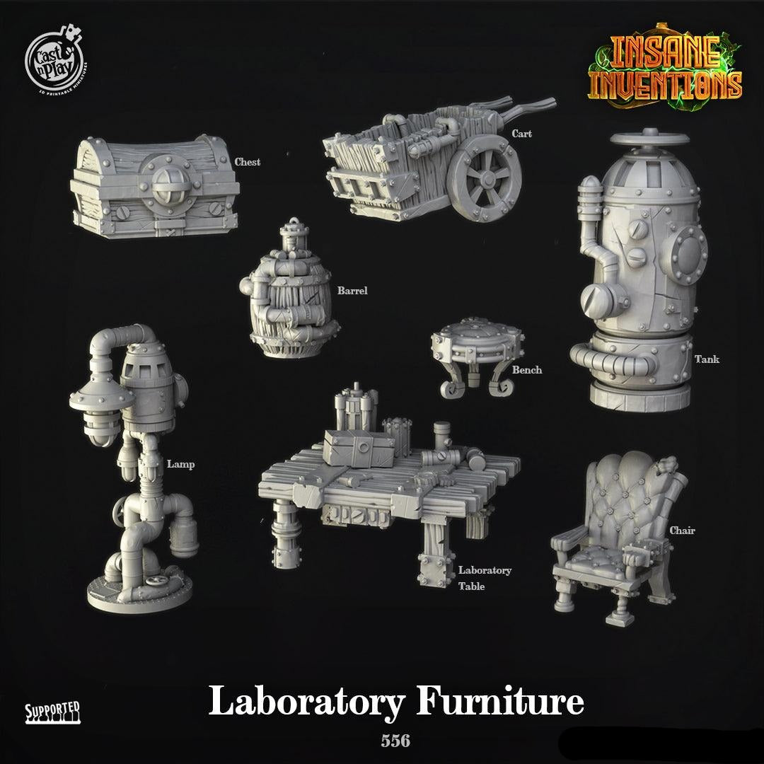 3D Printed Cast n Play Laboratory Furniture Insane Inventions 28mm 32mm D&D