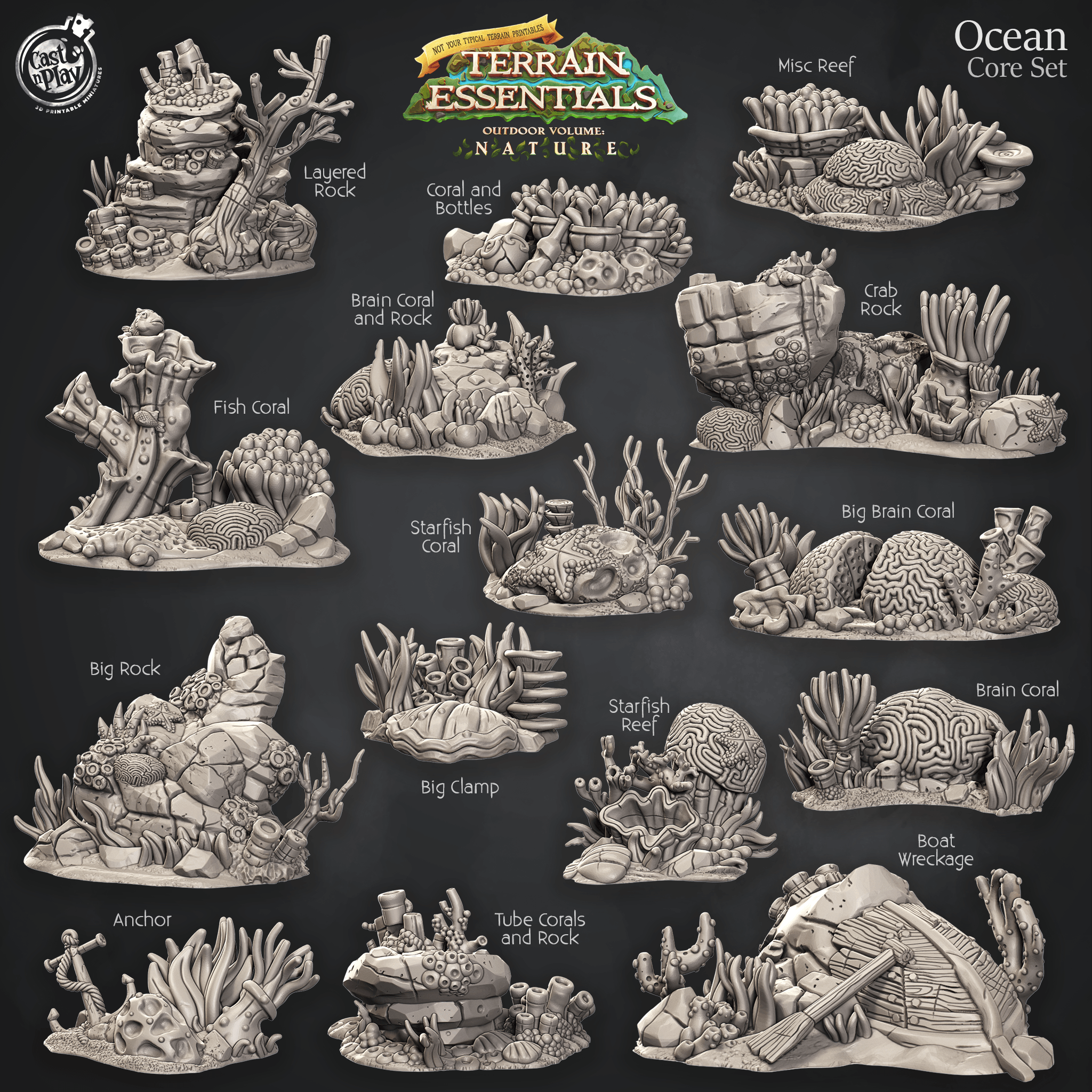 3D Printed Cast n Play Ocean Core Set Ocean Terrain Set Terrain Essentials Nature 28mm 32mm D&D