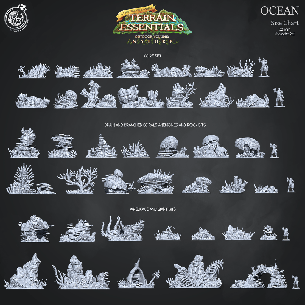 3D Printed Cast n Play Ocean Core Set Ocean Terrain Set Terrain Essentials Nature 28mm 32mm D&D