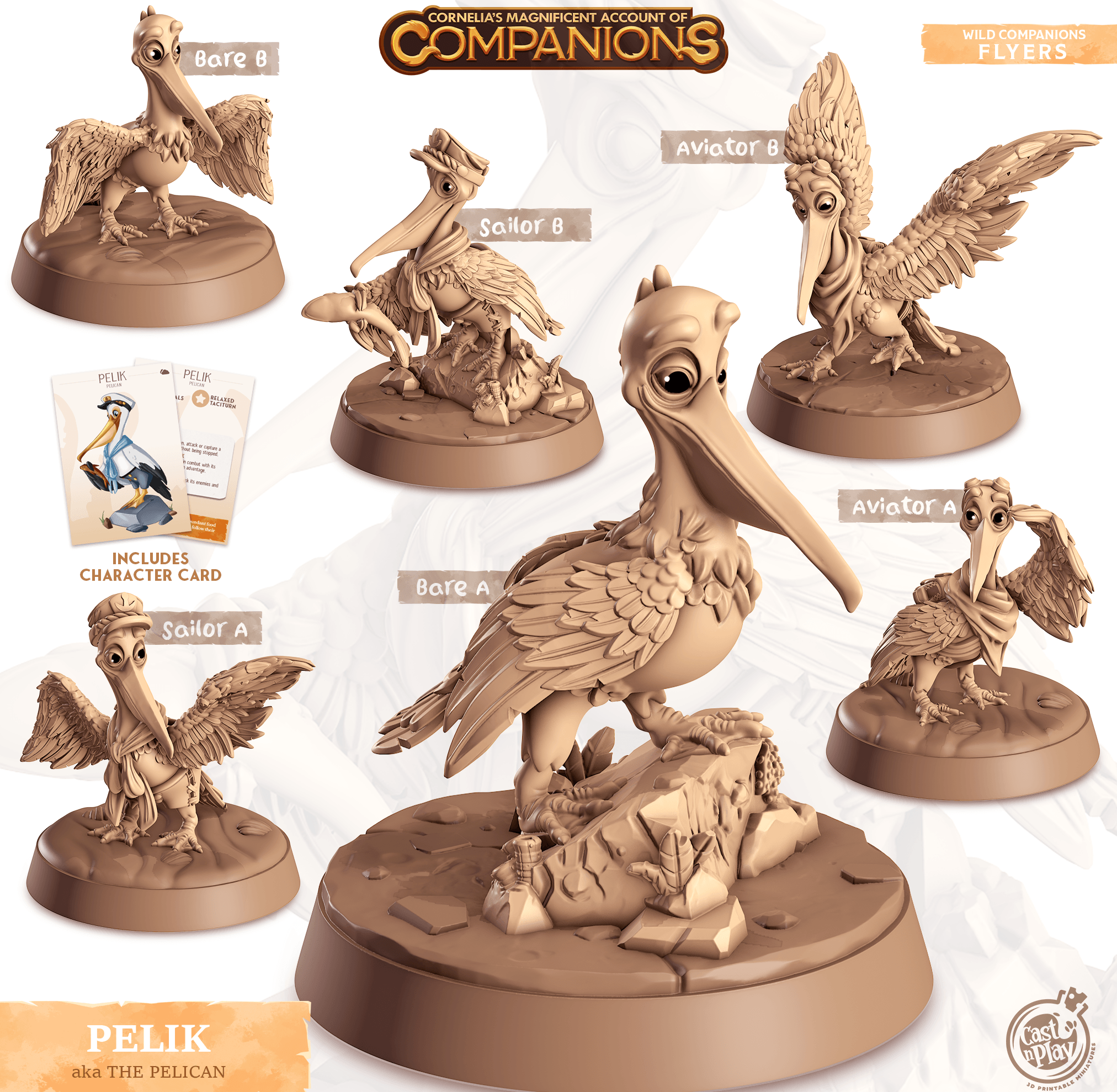 3D Printed Cast n Play Pelik - Pelican Companions 28mm 32mm D&D