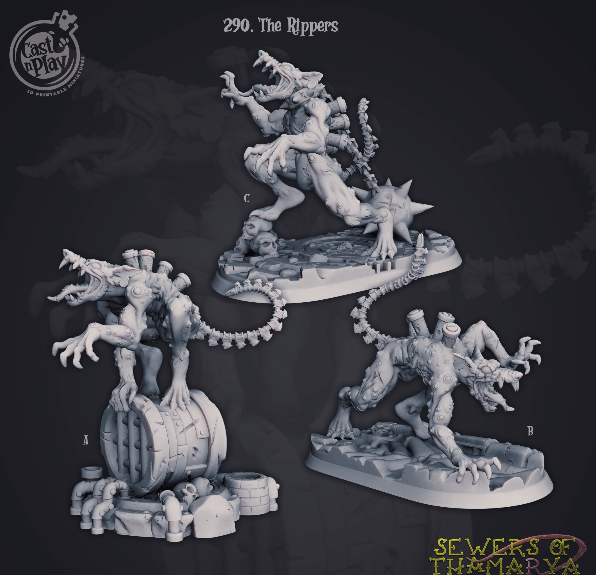 3D Printed Cast n Play Sewers of Thamarya - The Rippers 28mm 32mm D&D