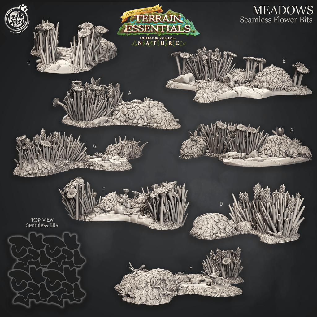 3D Printed Cast n Play Terrain Essentials Nature - Meadows Seamless Flower Bits Set 28mm 32mm D&D