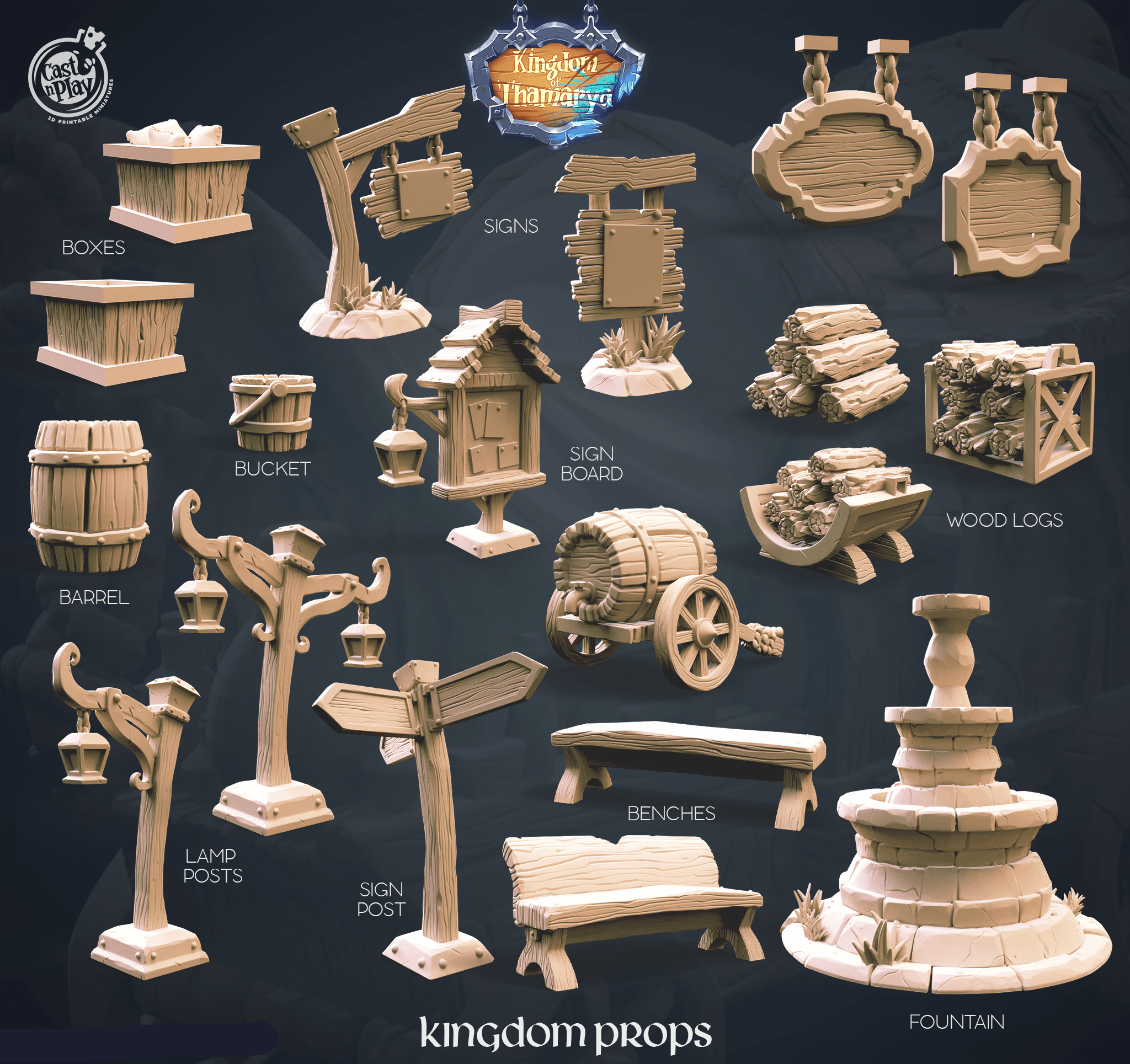 3D Printed Cast n Play Town Props Pack Kingdom Of Thamarya 28mm 32mm D&D