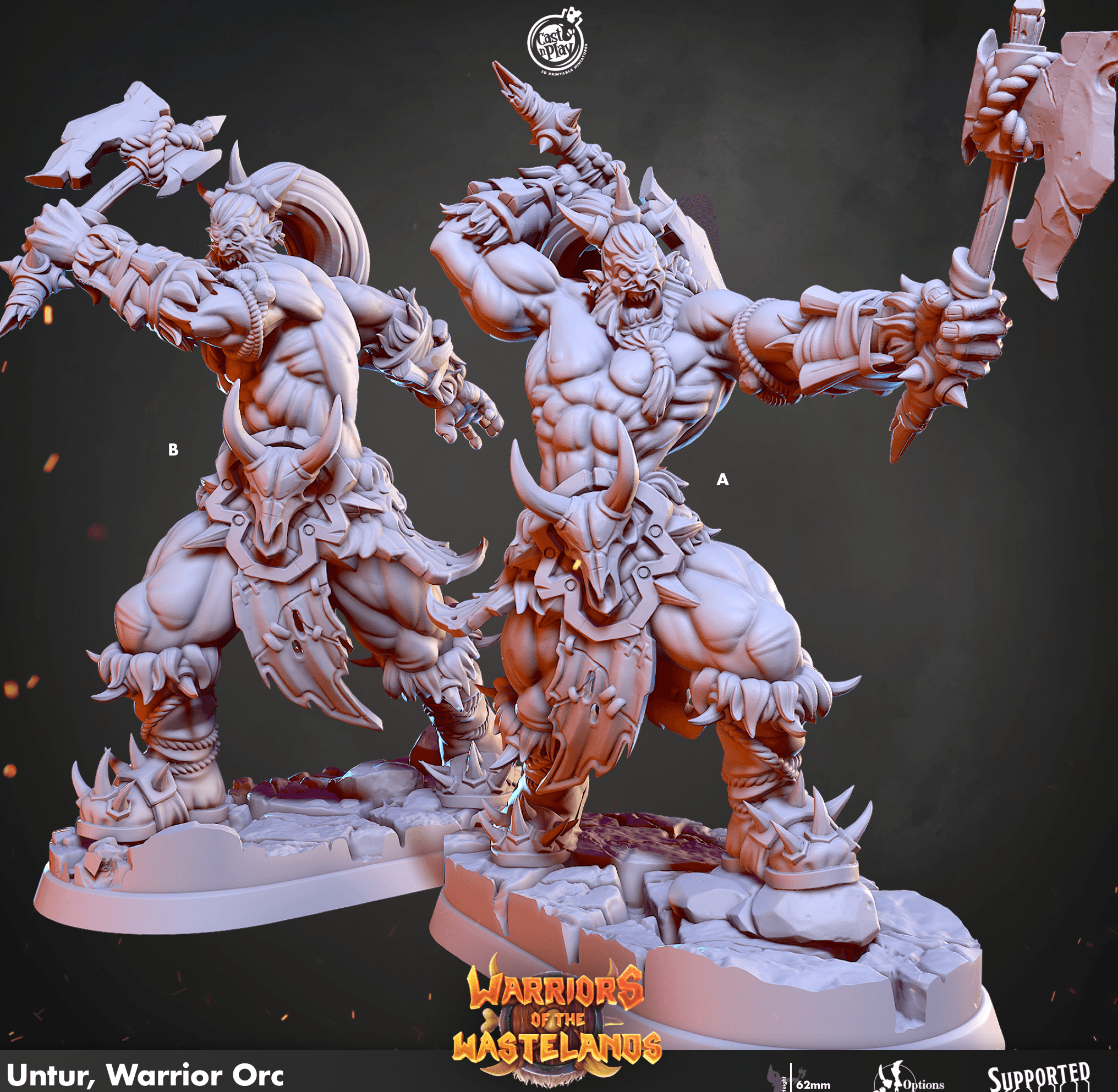 3D Printed Cast n Play Untur Orc Warrior Warriors of the Wastelands 28mm 32mm D&D