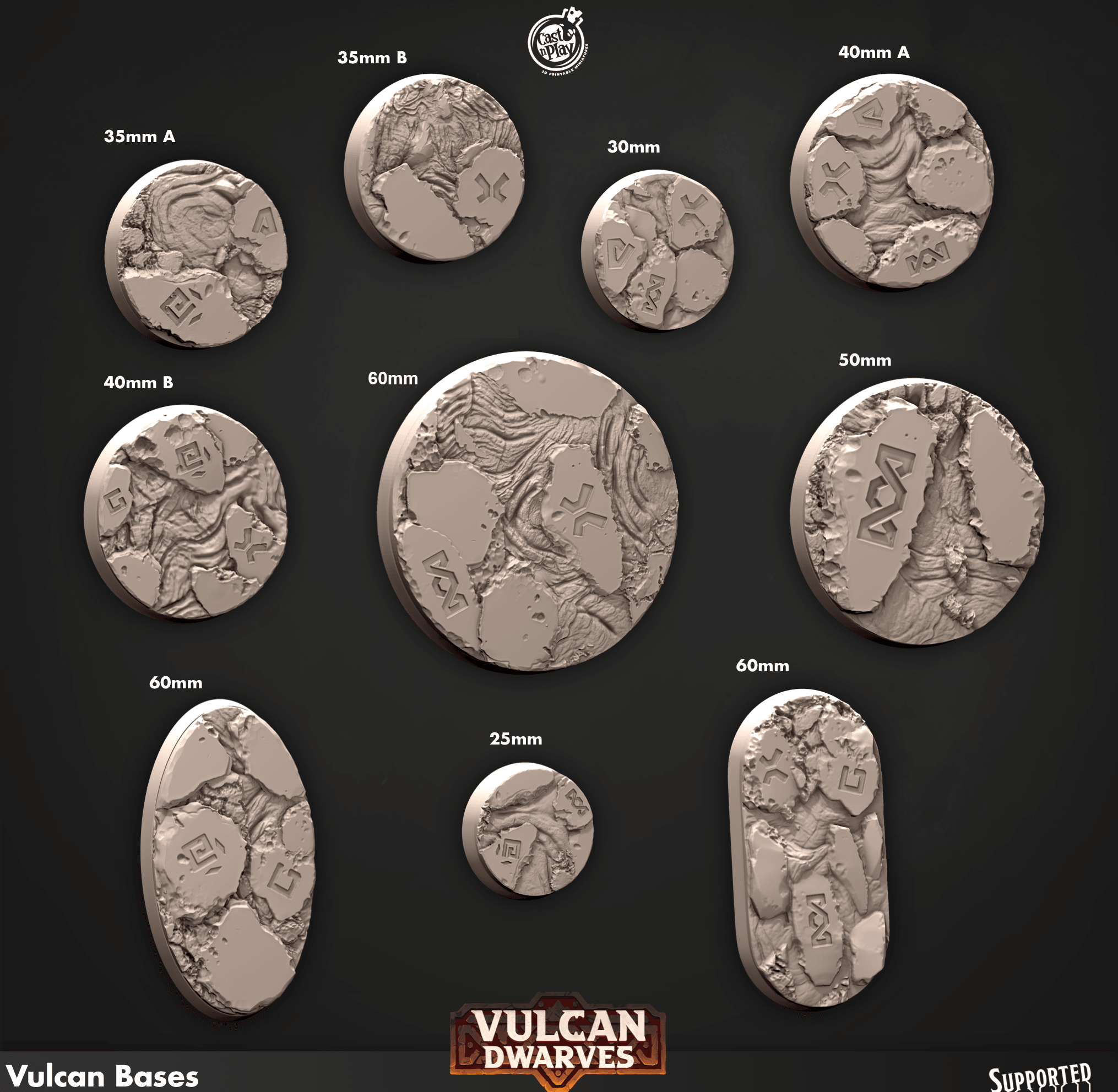 3D Printed Cast n Play Vulcan Bases Vulcan Dwarves Set 28mm 32mm D&D