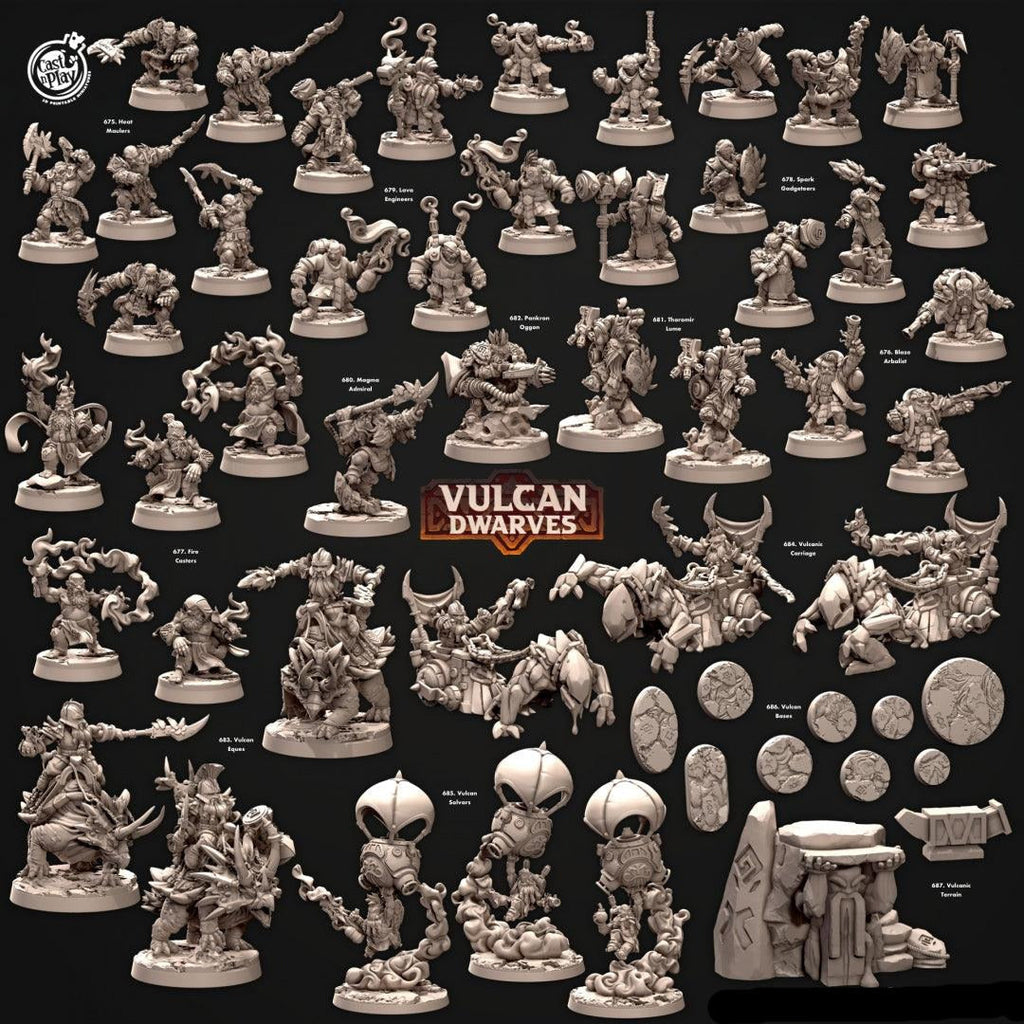 3D Printed Cast n Play Vulcan Bases Vulcan Dwarves Set 28mm 32mm D&D