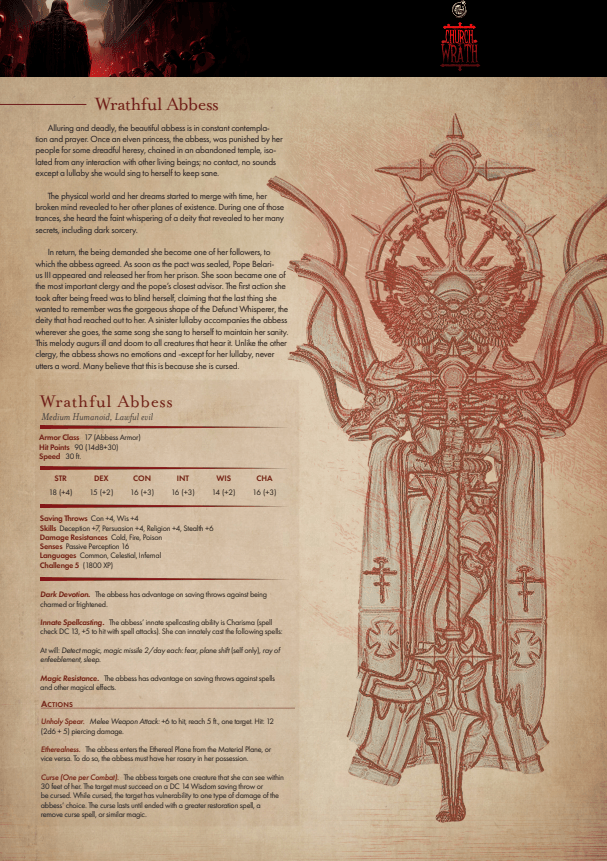 3D Printed Cast n Play Wrathful Abbess Church of Wrath 28mm 32mm D&D