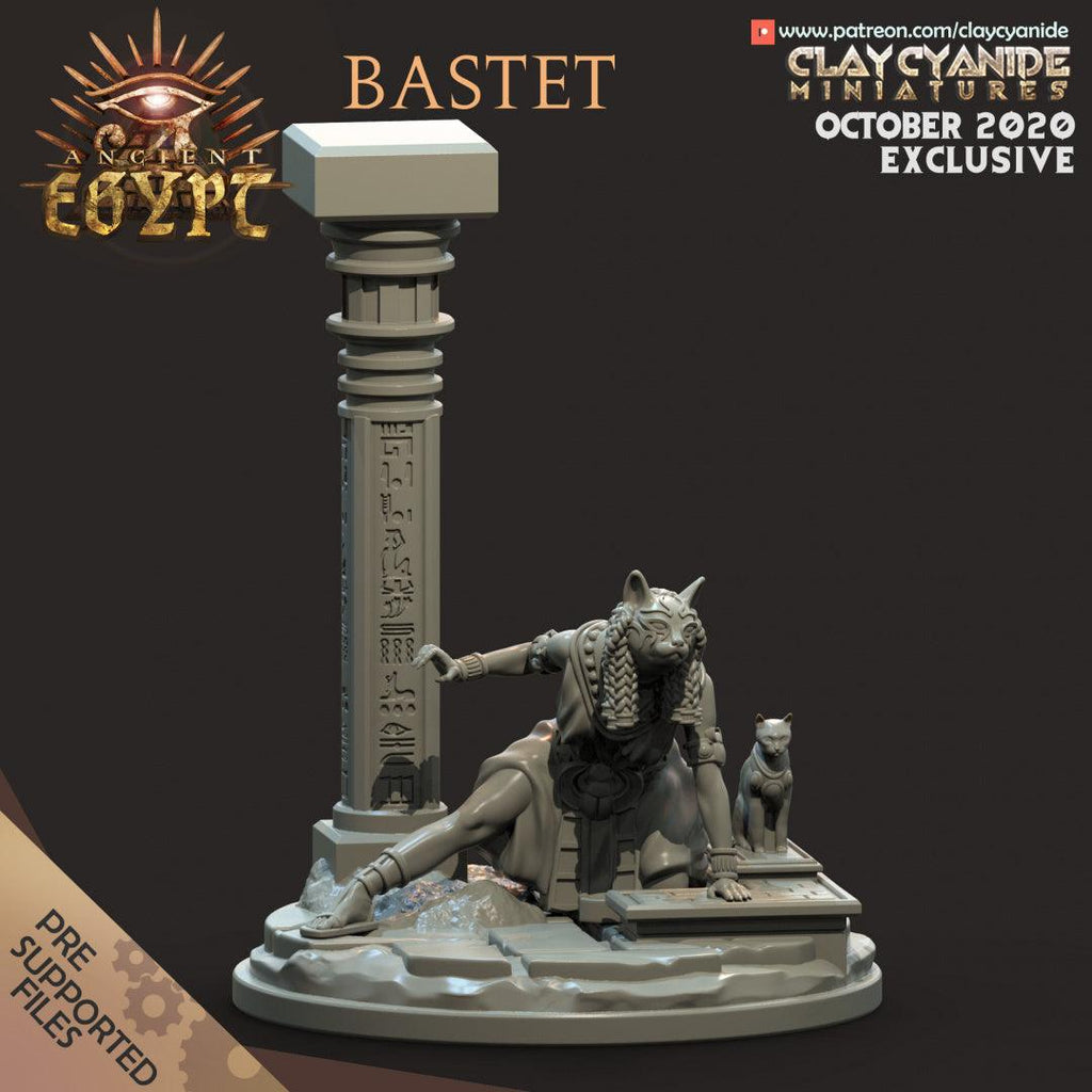 3D Printed Clay Cyanide Bastet Egyptian Mythology 28 32 mm D&D