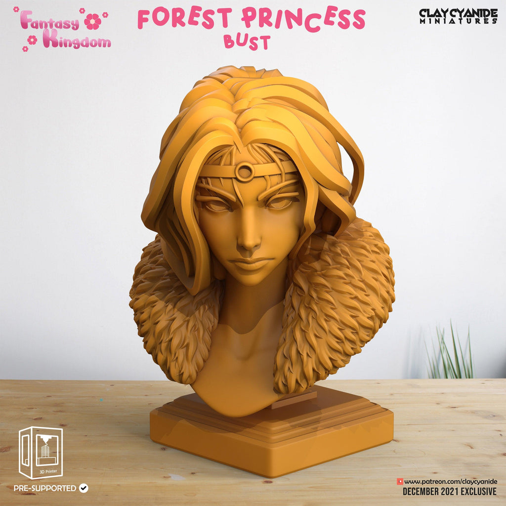 3D Printed Clay Cyanide Fantasy Kingdom - Forest Princess Bust 28mm 32mm D&D