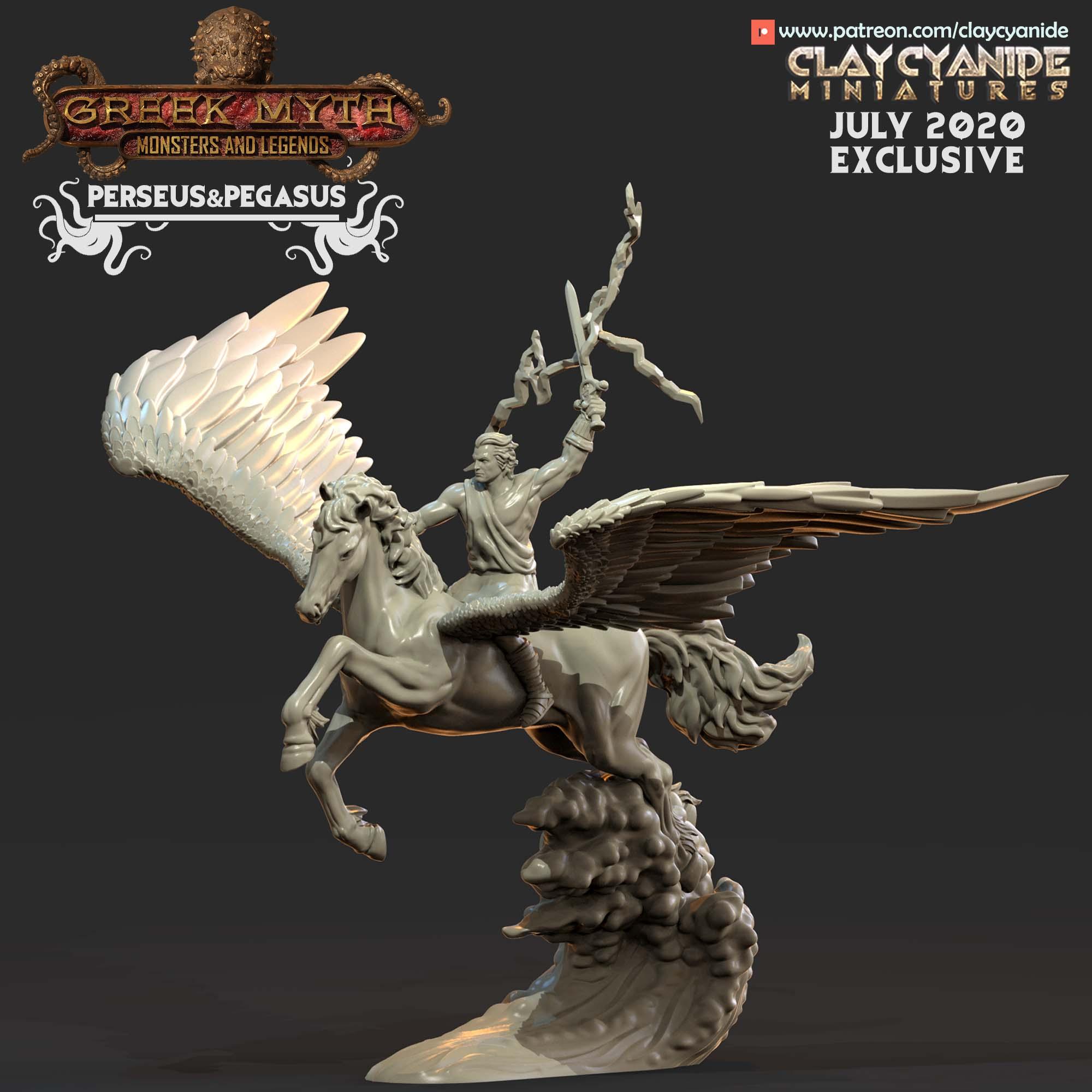 3D Printed Clay Cyanide Perseus and Pegasus Greek Mythology Part 2 28 32 mm D&D