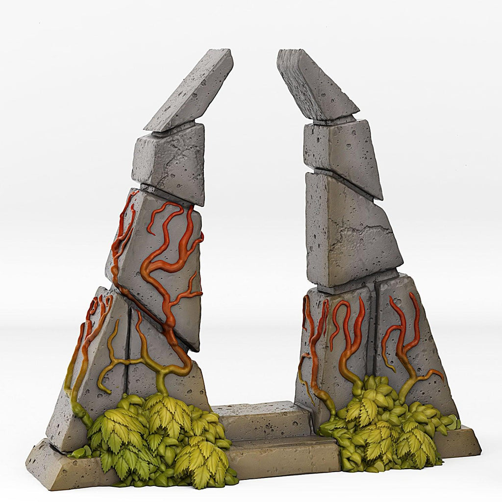 3D Printed Fantastic Plants and Rocks Temple Portal With Its Green Fire Effect 28mm - 32mm D&D Wargaming