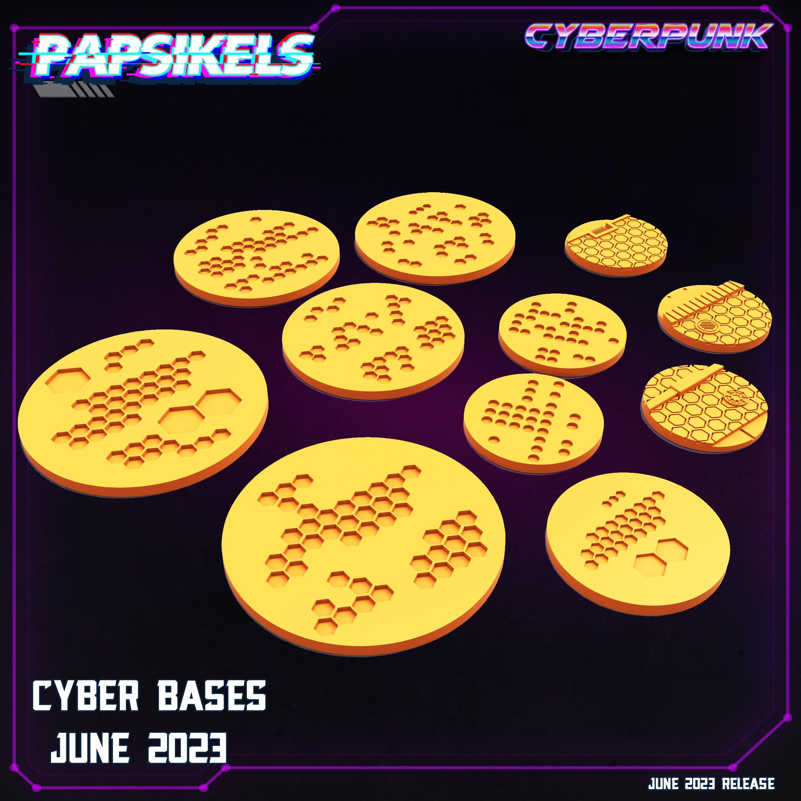 3D Printed Papsikels June 2023 Cyberpunk Cyberpunk Bases June 2023 28mm 32mm
