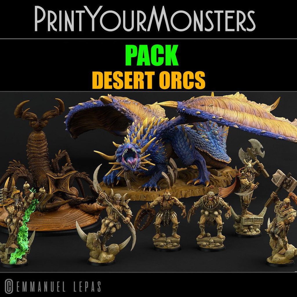3D Printed Print Your Monsters Desert Monster Rocks Desert Orcs Set 28mm - 32mm D&D Wargaming