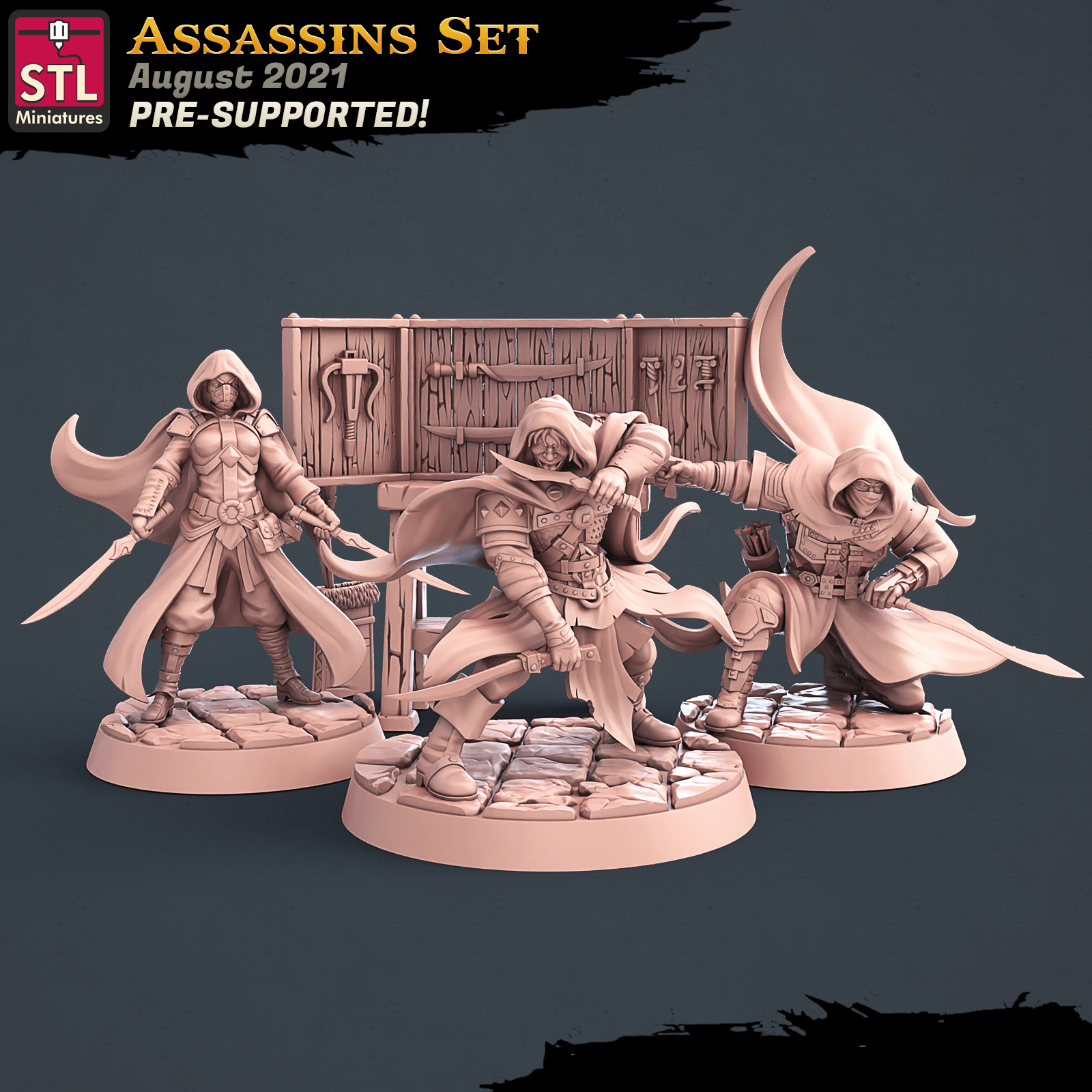 3D Printed STL Miniatures Assassins Set 28 - 32mm War Gaming D&D