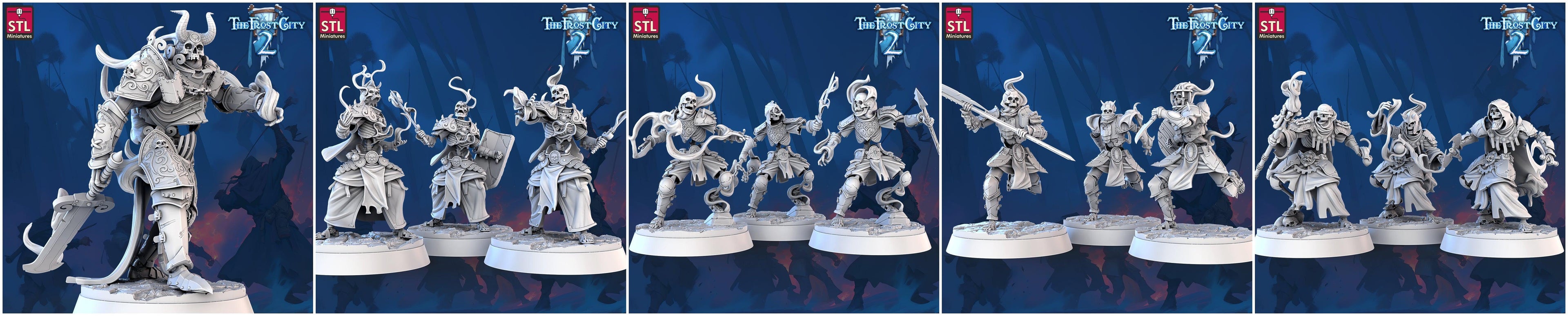 3D Printed STL Miniatures Burning Skeleton Set The Frost City 2 28 - 32mm War Gaming D&D