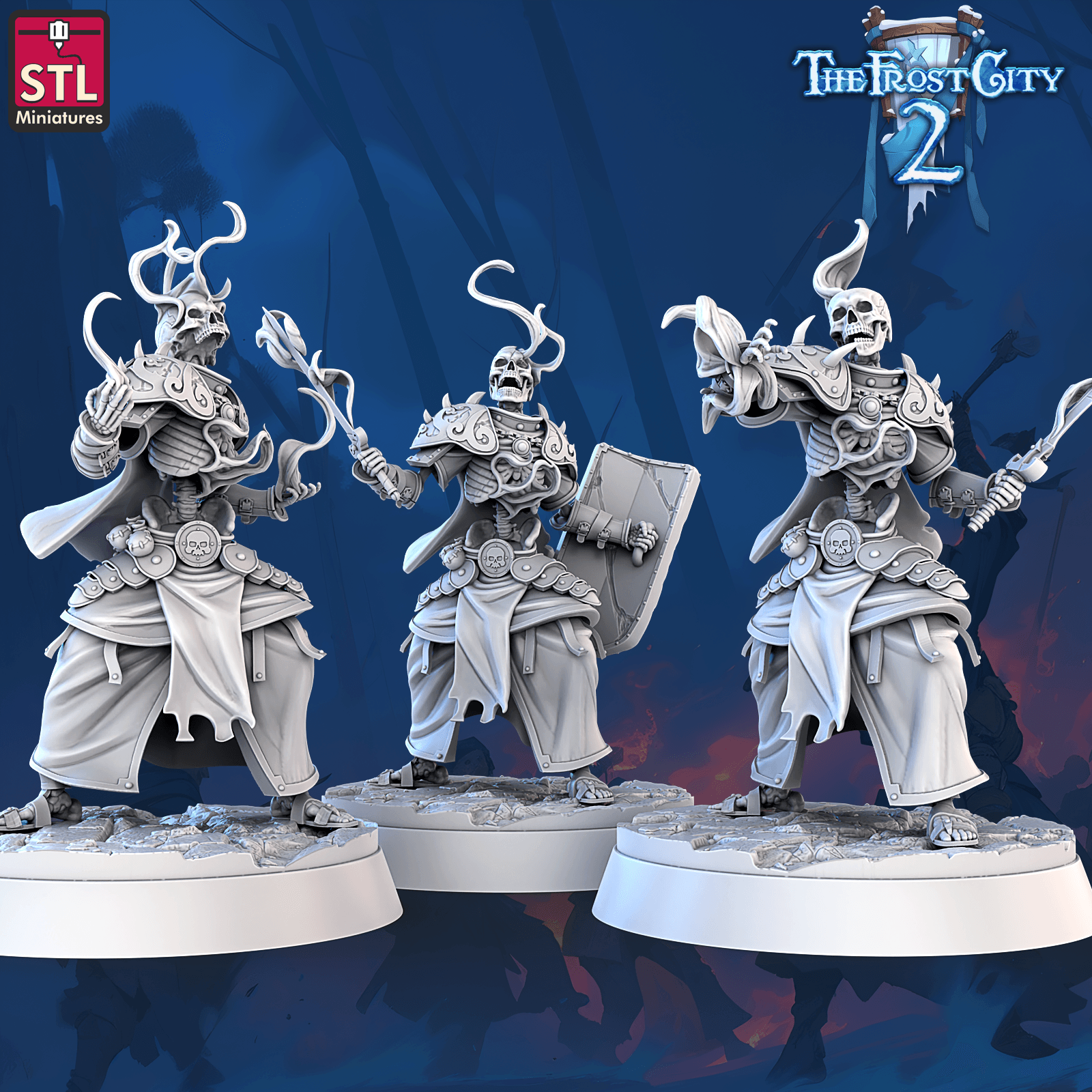 3D Printed STL Miniatures Burning Skeleton Set The Frost City 2 28 - 32mm War Gaming D&D