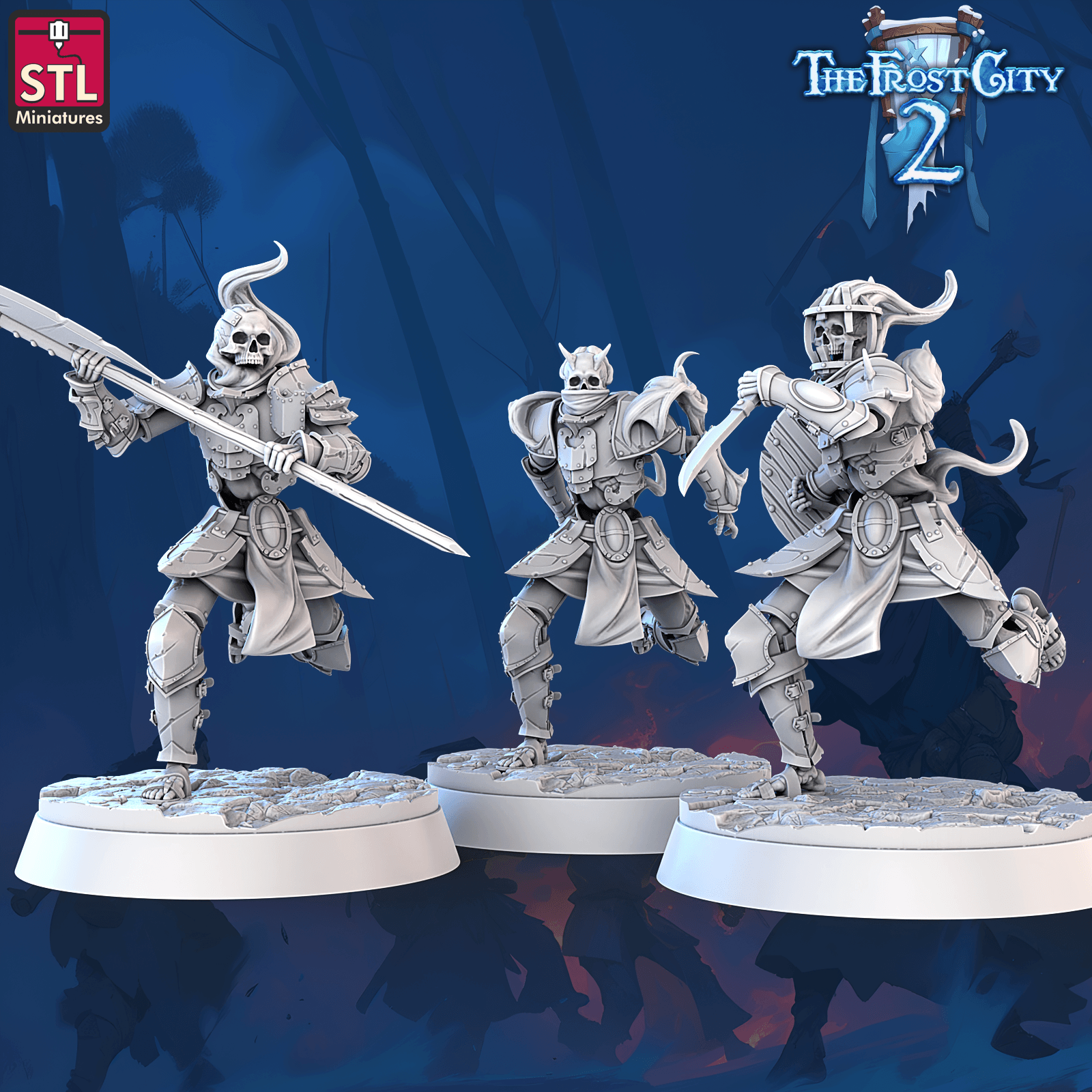 3D Printed STL Miniatures Burning Skeleton Set The Frost City 2 28 - 32mm War Gaming D&D