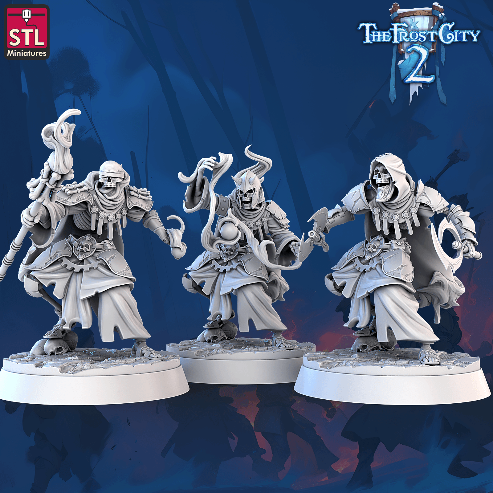 3D Printed STL Miniatures Burning Skeleton Set The Frost City 2 28 - 32mm War Gaming D&D