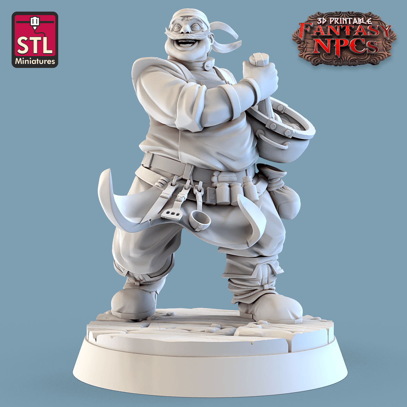 3D Printed STL Miniatures Cook Set Fantasy NPC 28mm - 32mm War Gaming D&D