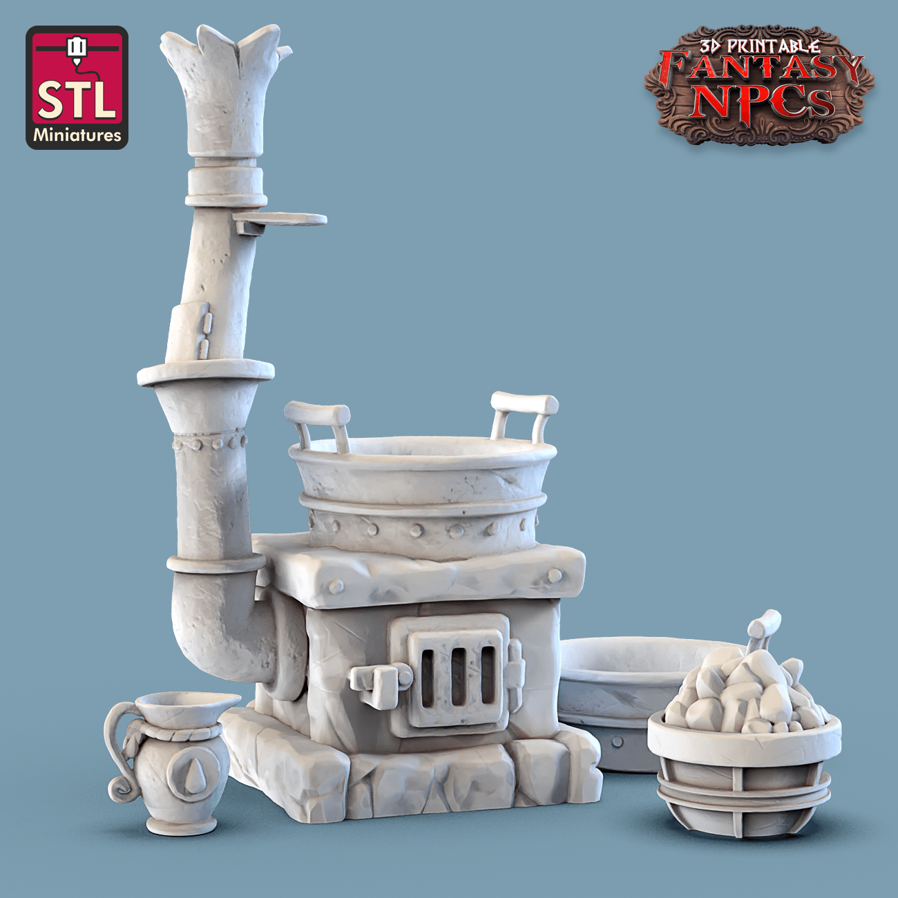 3D Printed STL Miniatures Cook Set Fantasy NPC 28mm - 32mm War Gaming D&D