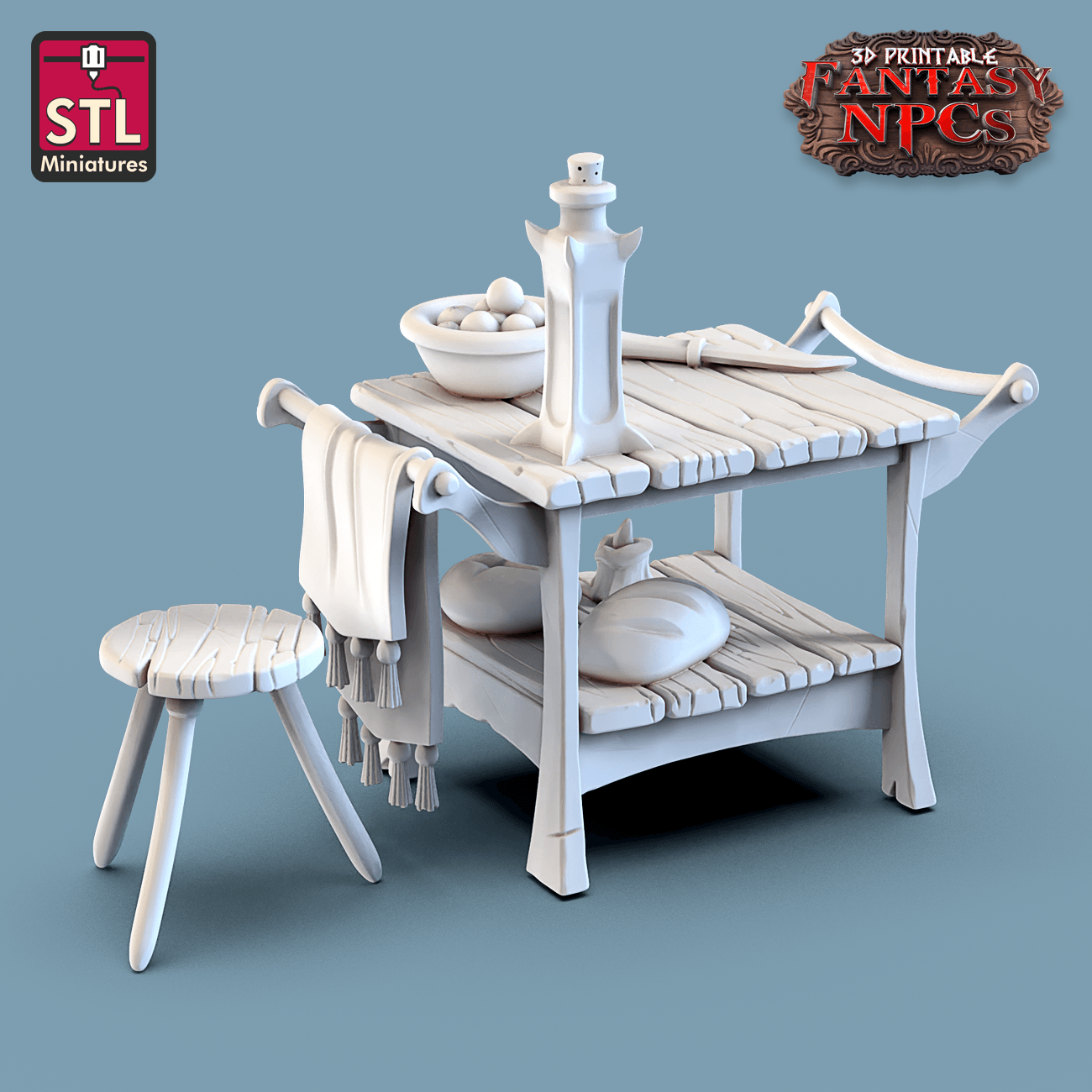 3D Printed STL Miniatures Cook Set Fantasy NPC 28mm - 32mm War Gaming D&D