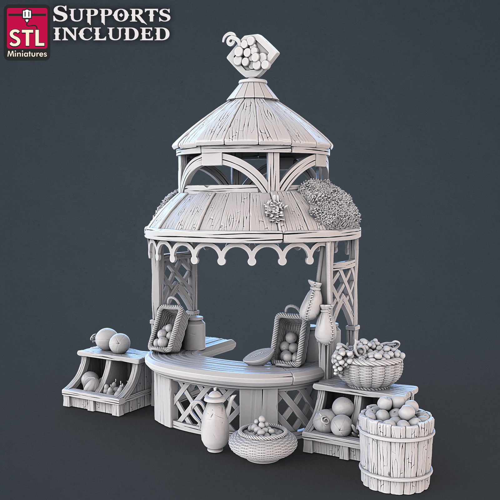 3D Printed STL Miniatures Food Vendors Set 28mm - 32mm War Gaming D&D