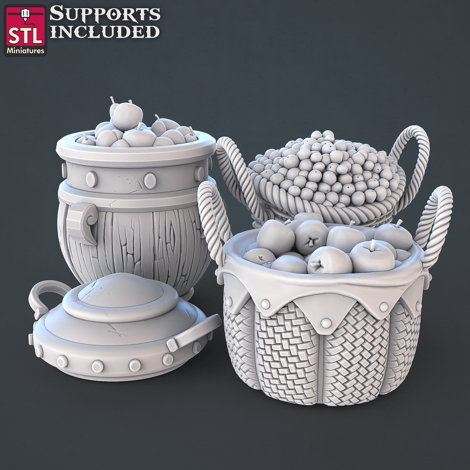 3D Printed STL Miniatures Food Vendors Set 28mm - 32mm War Gaming D&D