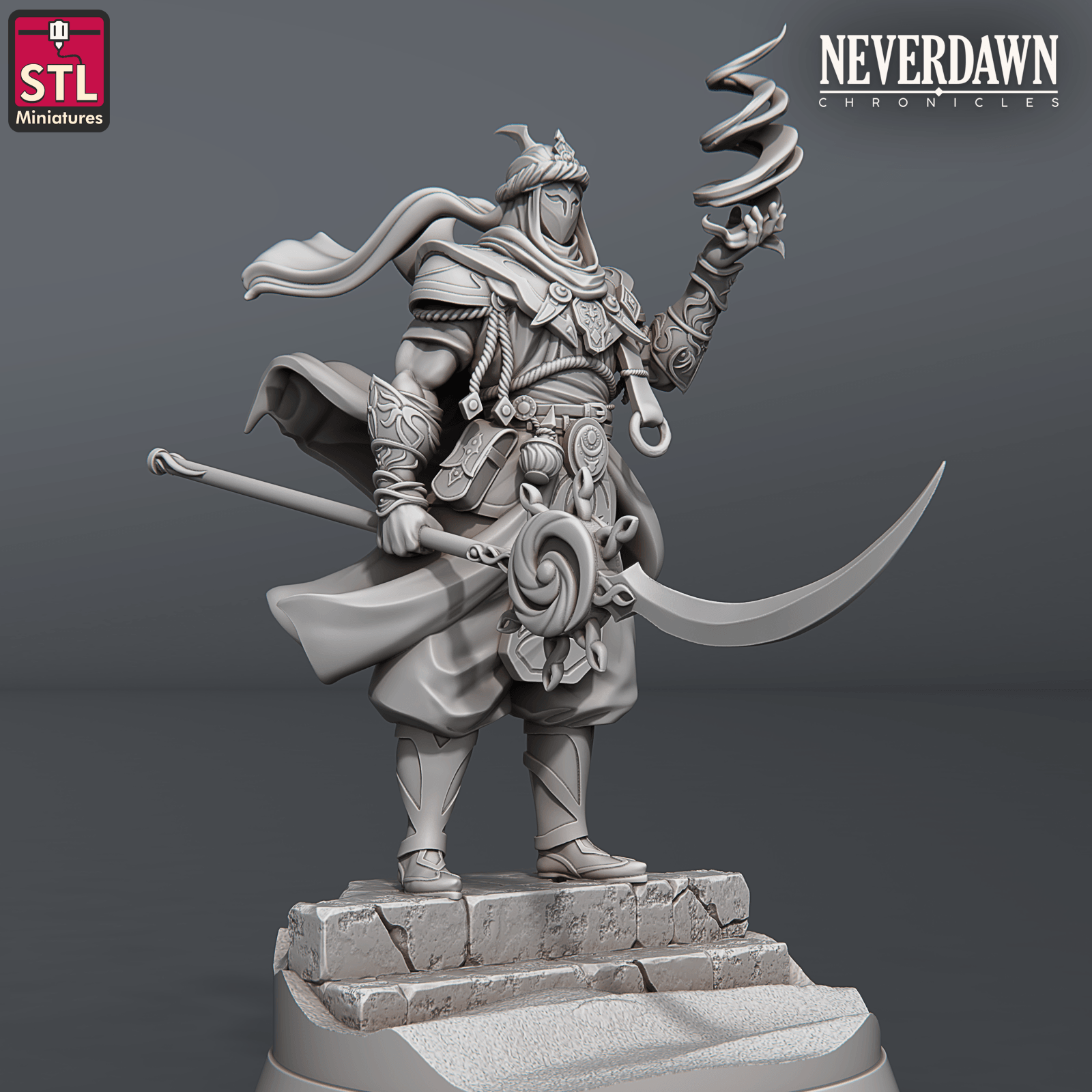 3D Printed STL Miniatures Neverdawn Red Sand Prince 28 - 32mm War Gaming D&D
