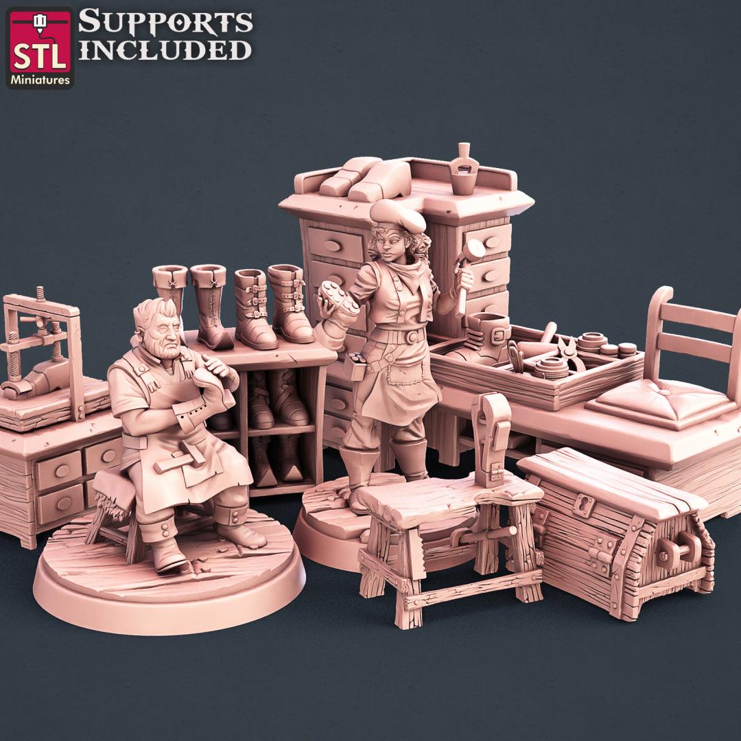 3D Printed STL Miniatures Shoemakers Set 28 - 32mm War Gaming D&D
