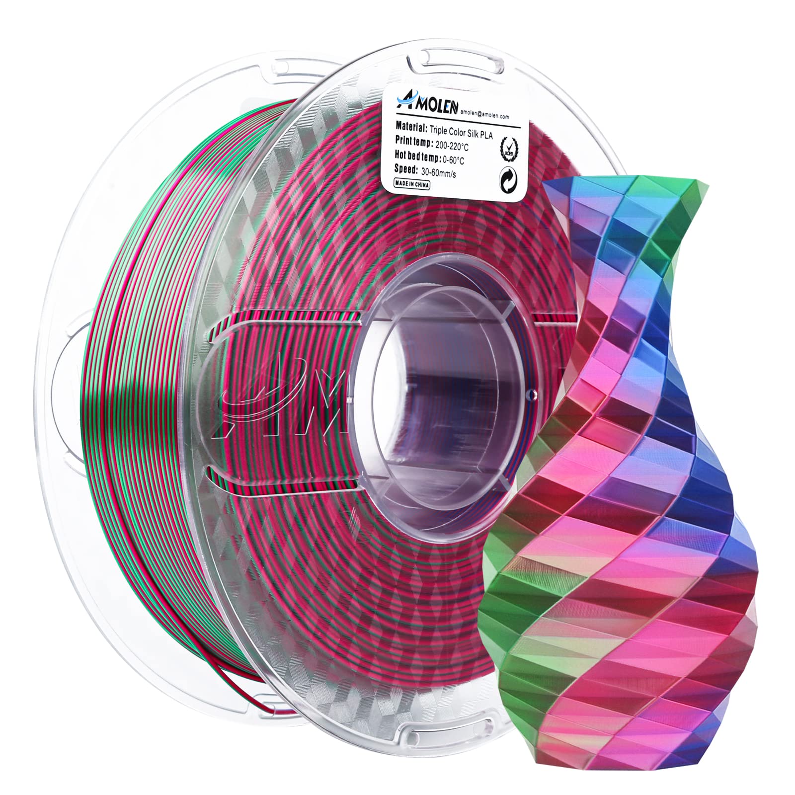 PLA Silk Triple Color 1.75mm, 1KG/2.2LB