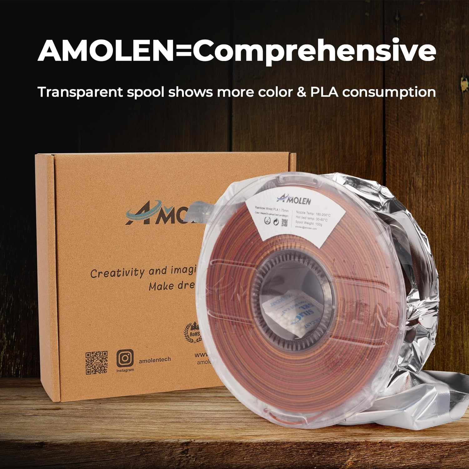 PLA Wood 1.75mm, 1KG/2.2LB