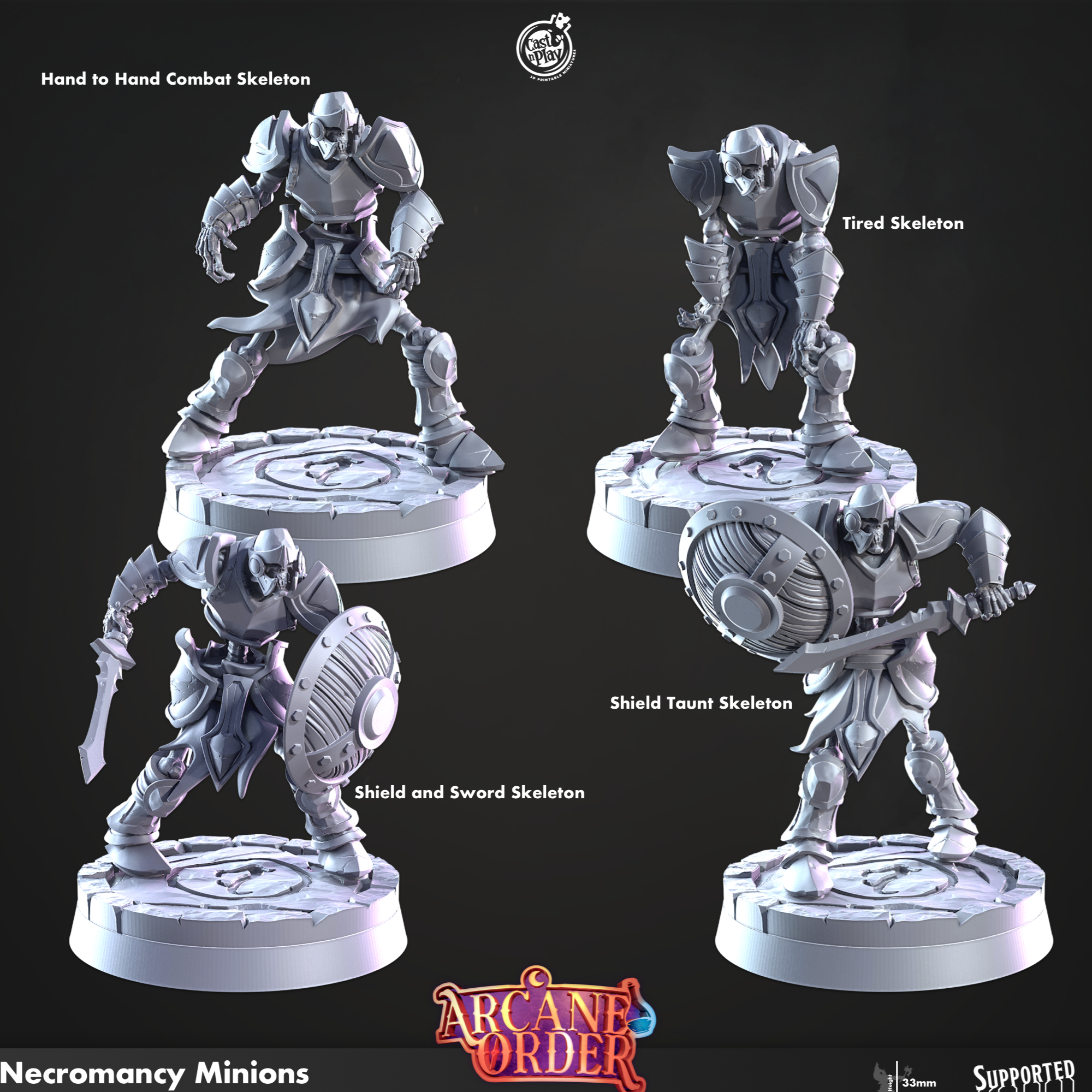 3D Printed Cast n Play Necromancy Minions 28mm 32mm D&D