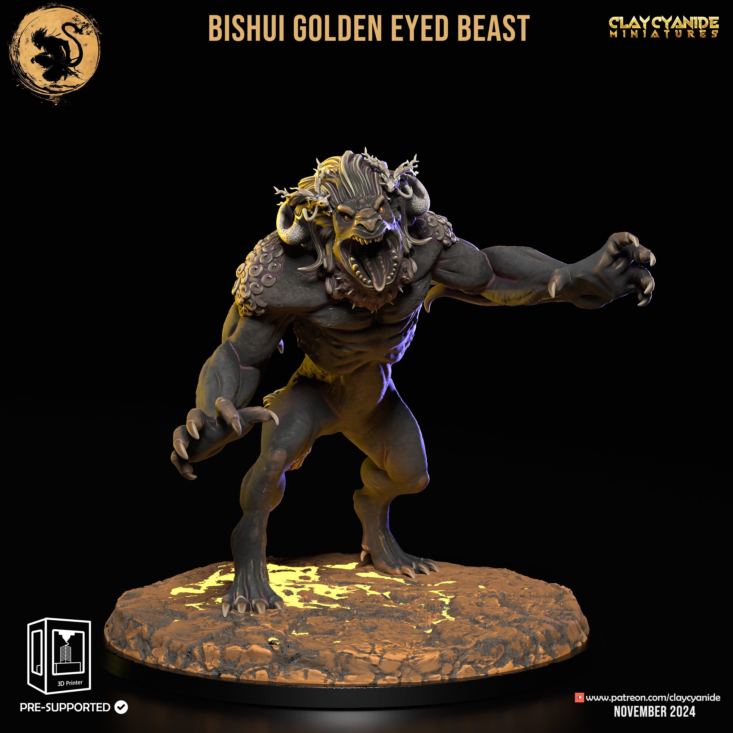 3D Printed Clay Cyanide Bishui Golden Eyed Beast Black Myth Wukong Set 28 32 mm D&D